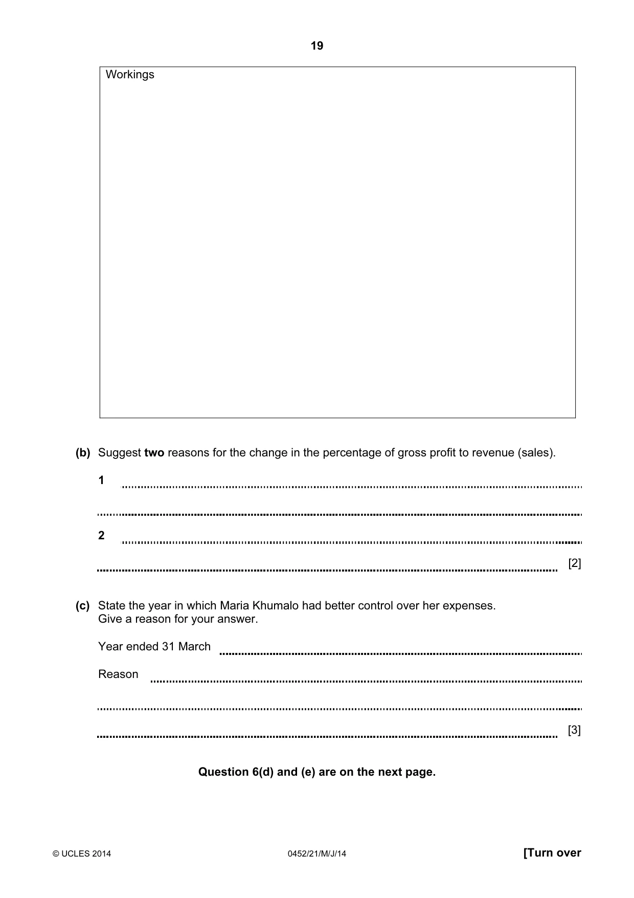 Cambridge IGCSE Accounting 0452 2014 May/June Paper 2 · Variant 1 question paper, page 19 of 20