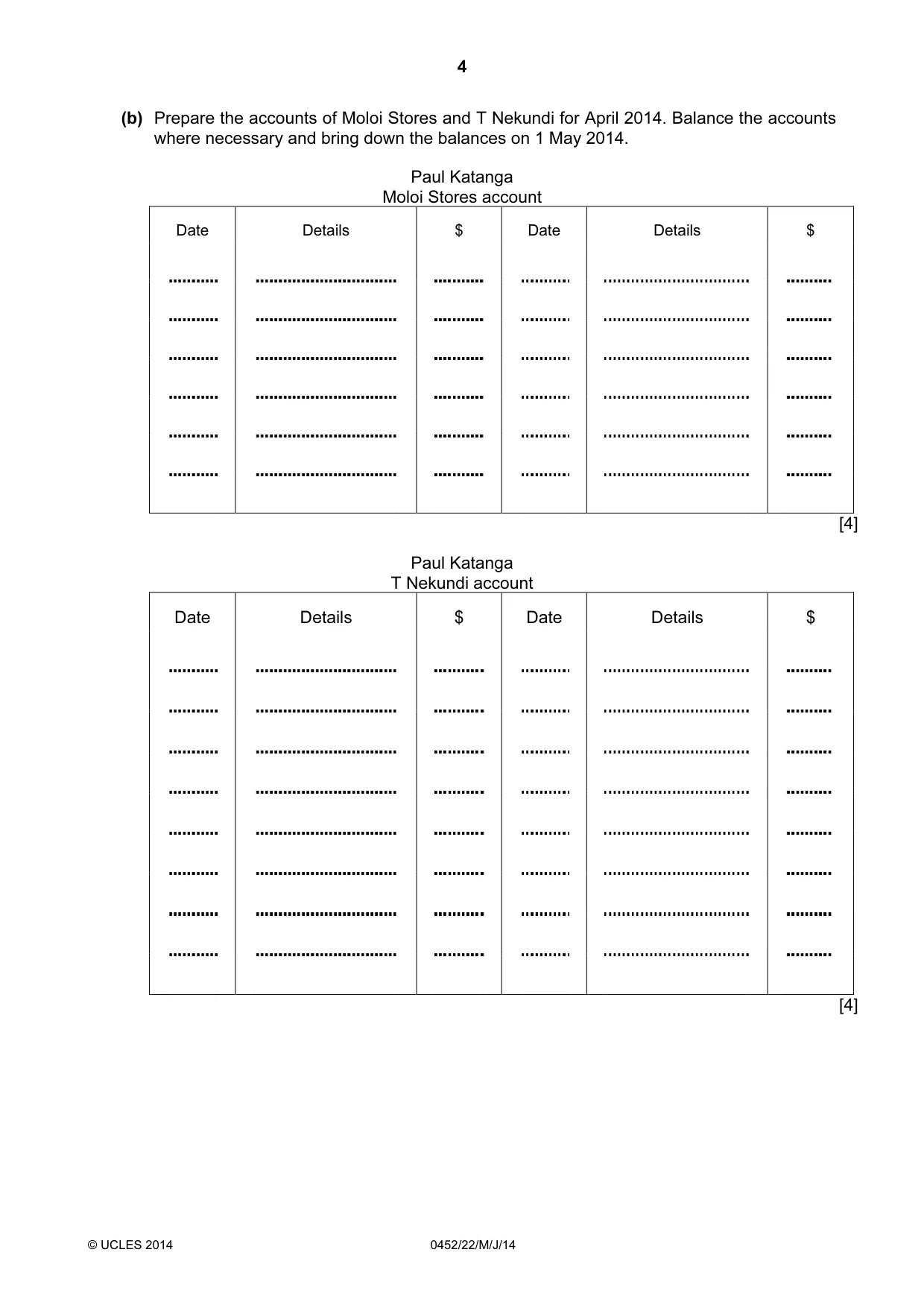 Cambridge IGCSE Accounting 0452 2014 May/June Paper 2 · Variant 2 question paper, page 4 of 20