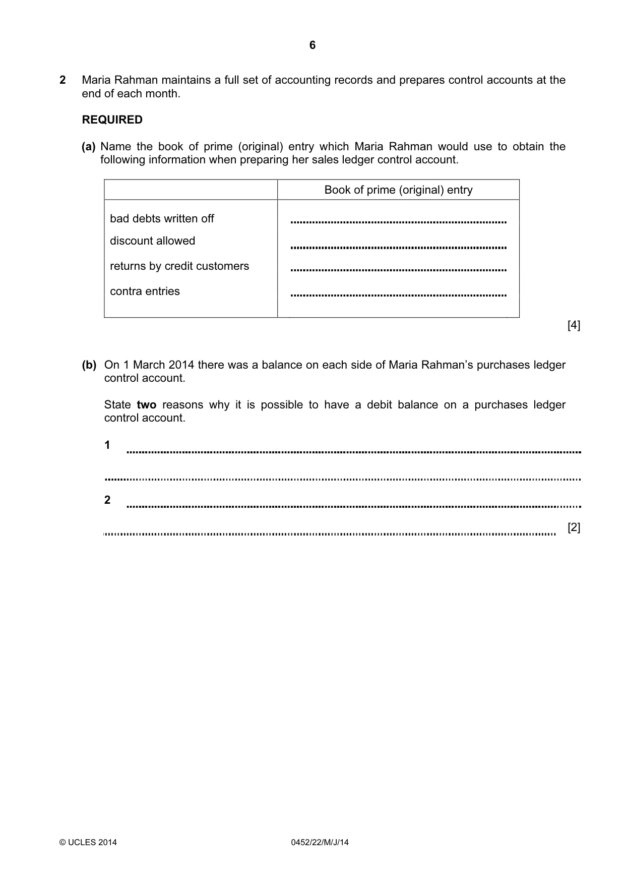 Cambridge IGCSE Accounting 0452 2014 May/June Paper 2 · Variant 2 question paper, page 6 of 20