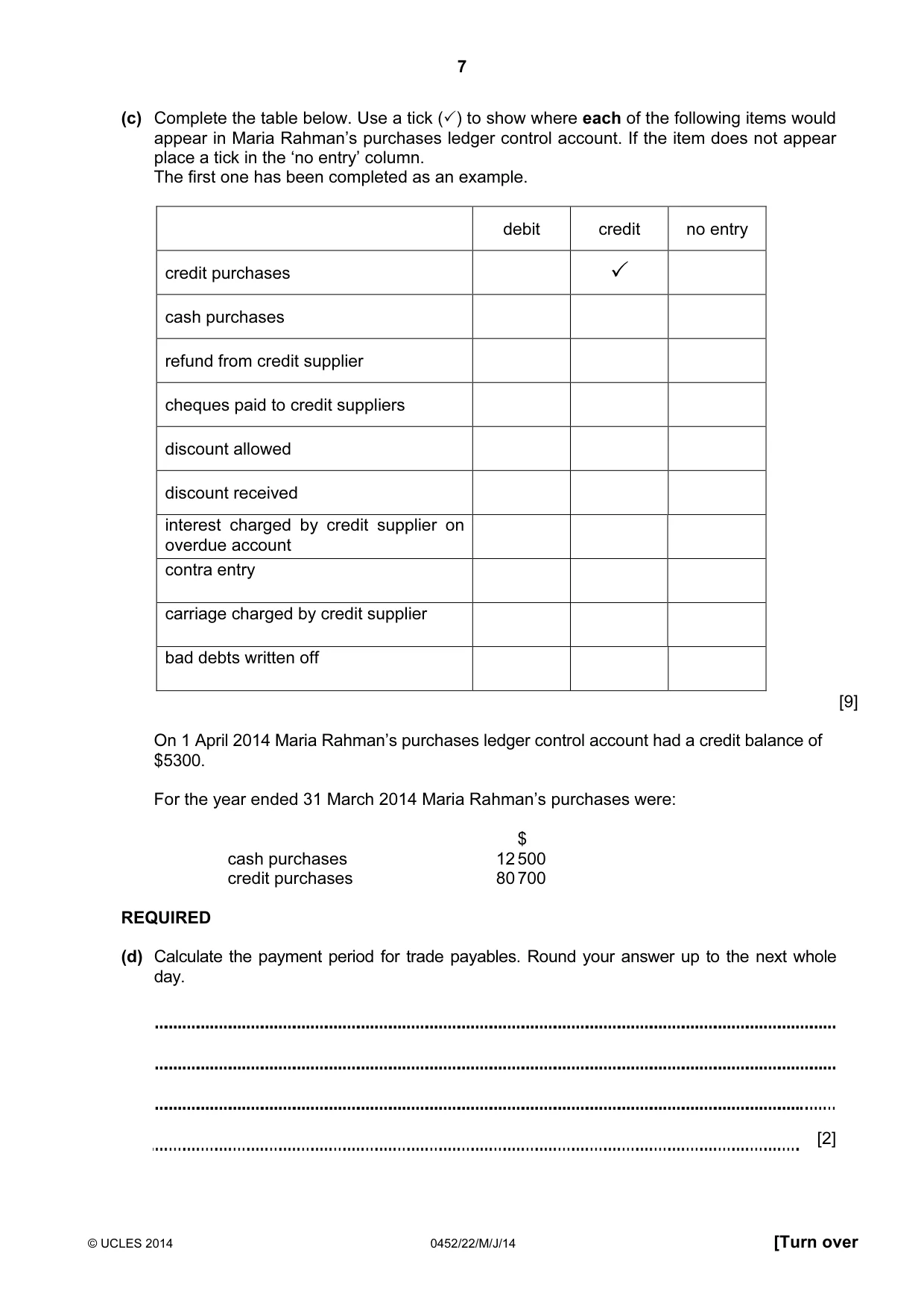 Cambridge IGCSE Accounting 0452 2014 May/June Paper 2 · Variant 2 question paper, page 7 of 20