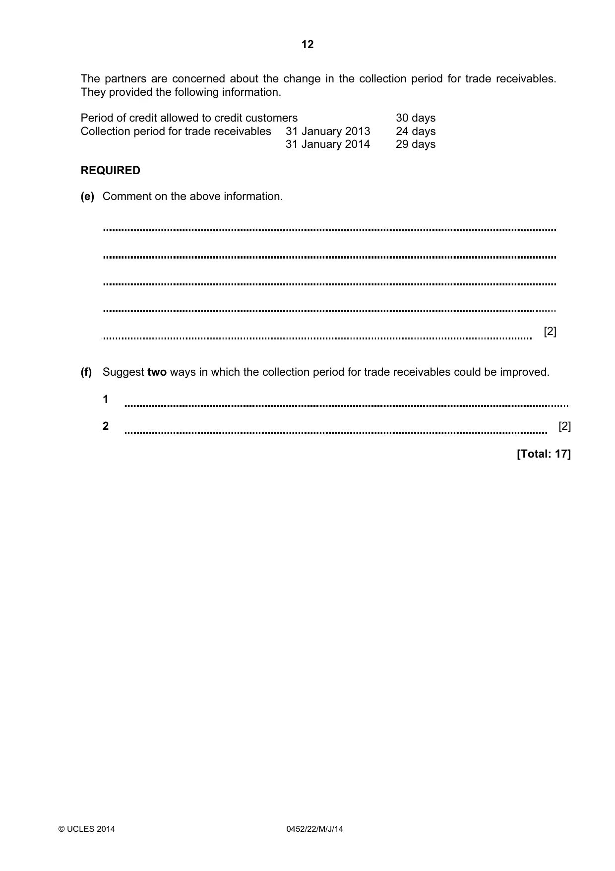 Cambridge IGCSE Accounting 0452 2014 May/June Paper 2 · Variant 2 question paper, page 12 of 20