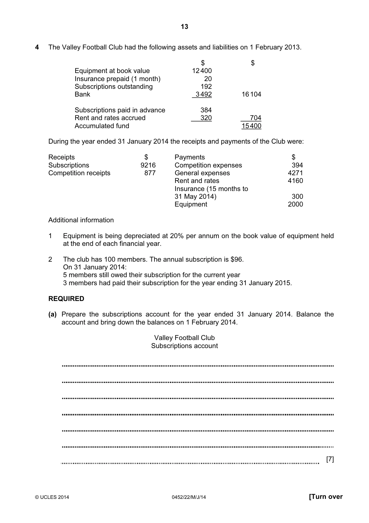 Cambridge IGCSE Accounting 0452 2014 May/June Paper 2 · Variant 2 question paper, page 13 of 20