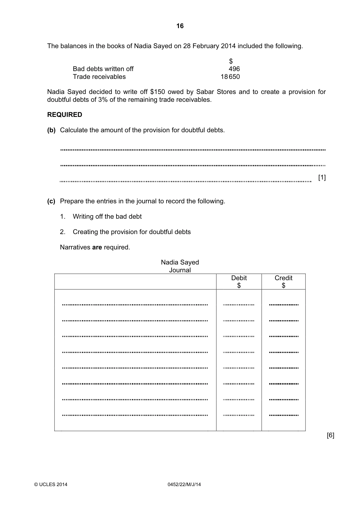 Cambridge IGCSE Accounting 0452 2014 May/June Paper 2 · Variant 2 question paper, page 16 of 20
