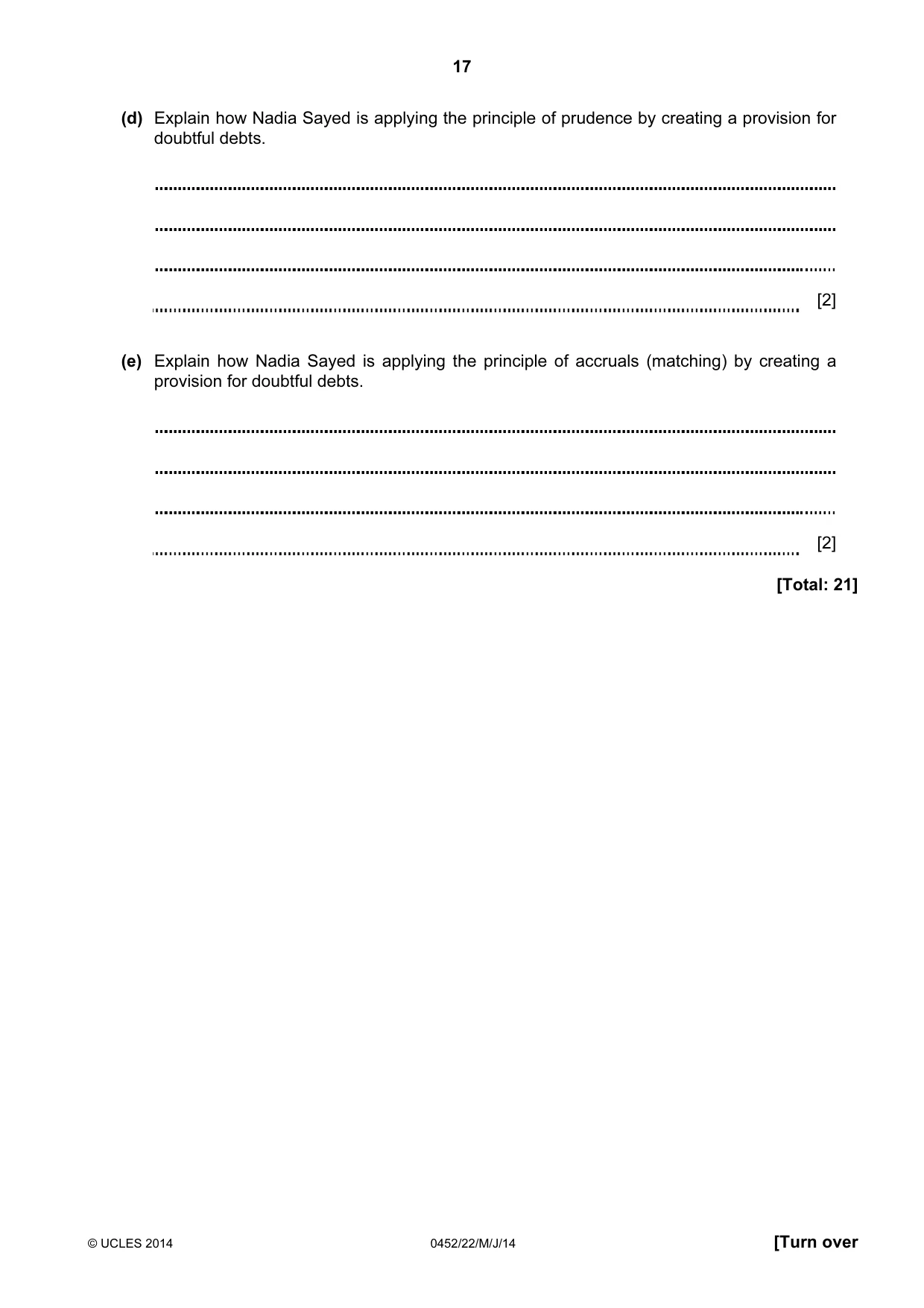Cambridge IGCSE Accounting 0452 2014 May/June Paper 2 · Variant 2 question paper, page 17 of 20