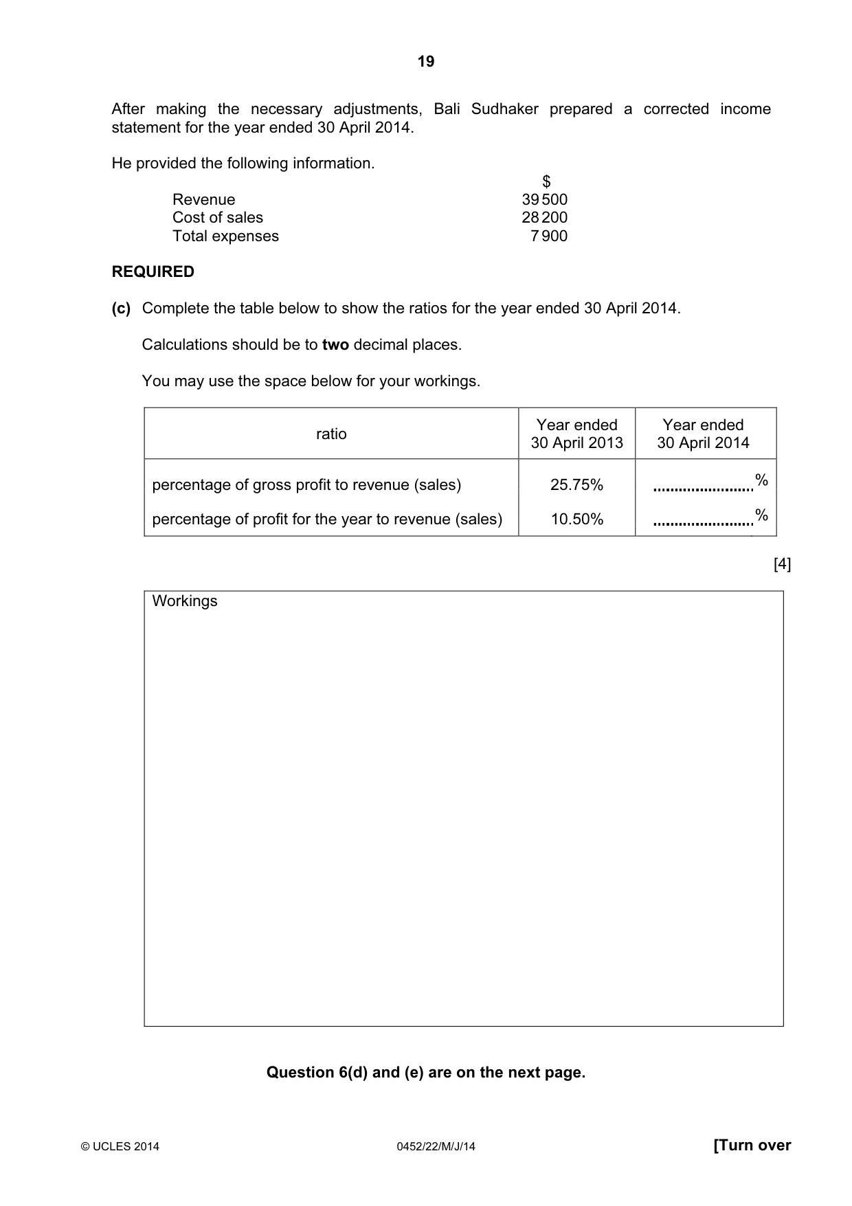 Cambridge IGCSE Accounting 0452 2014 May/June Paper 2 · Variant 2 question paper, page 19 of 20