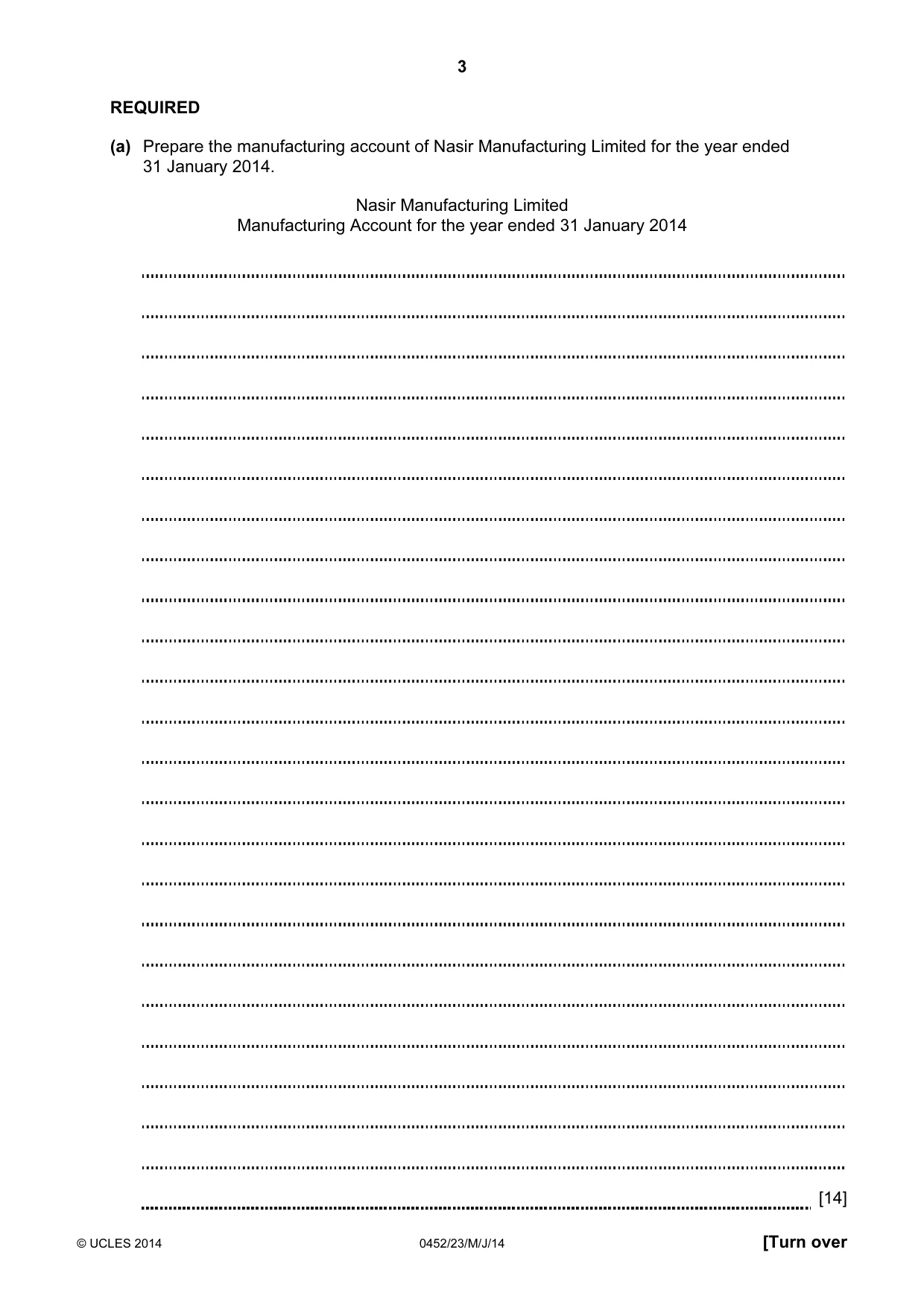 Cambridge IGCSE Accounting 0452 2014 May/June Paper 2 · Variant 3 question paper, page 3 of 20