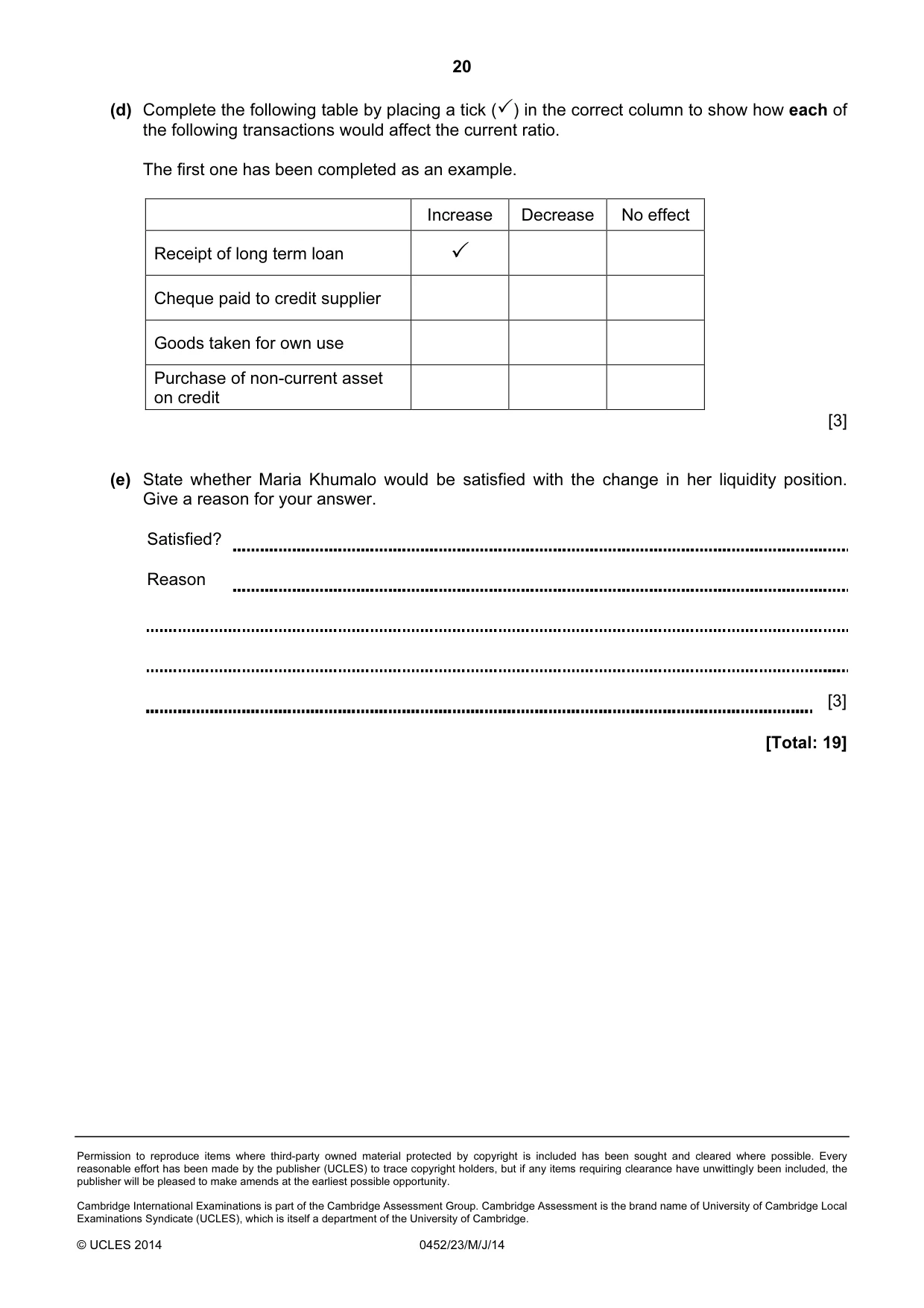Cambridge IGCSE Accounting 0452 2014 May/June Paper 2 · Variant 3 question paper, page 20 of 20