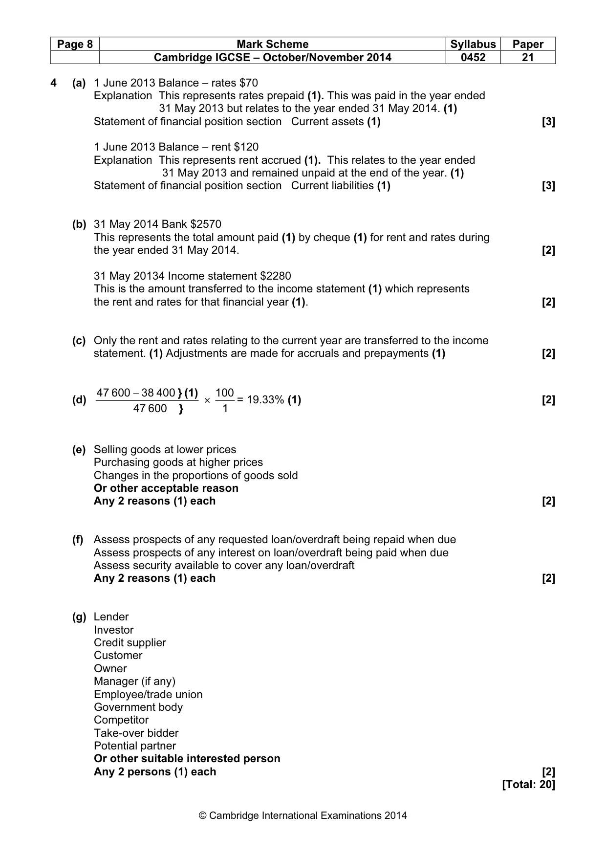 Mark scheme, page 8 of 10