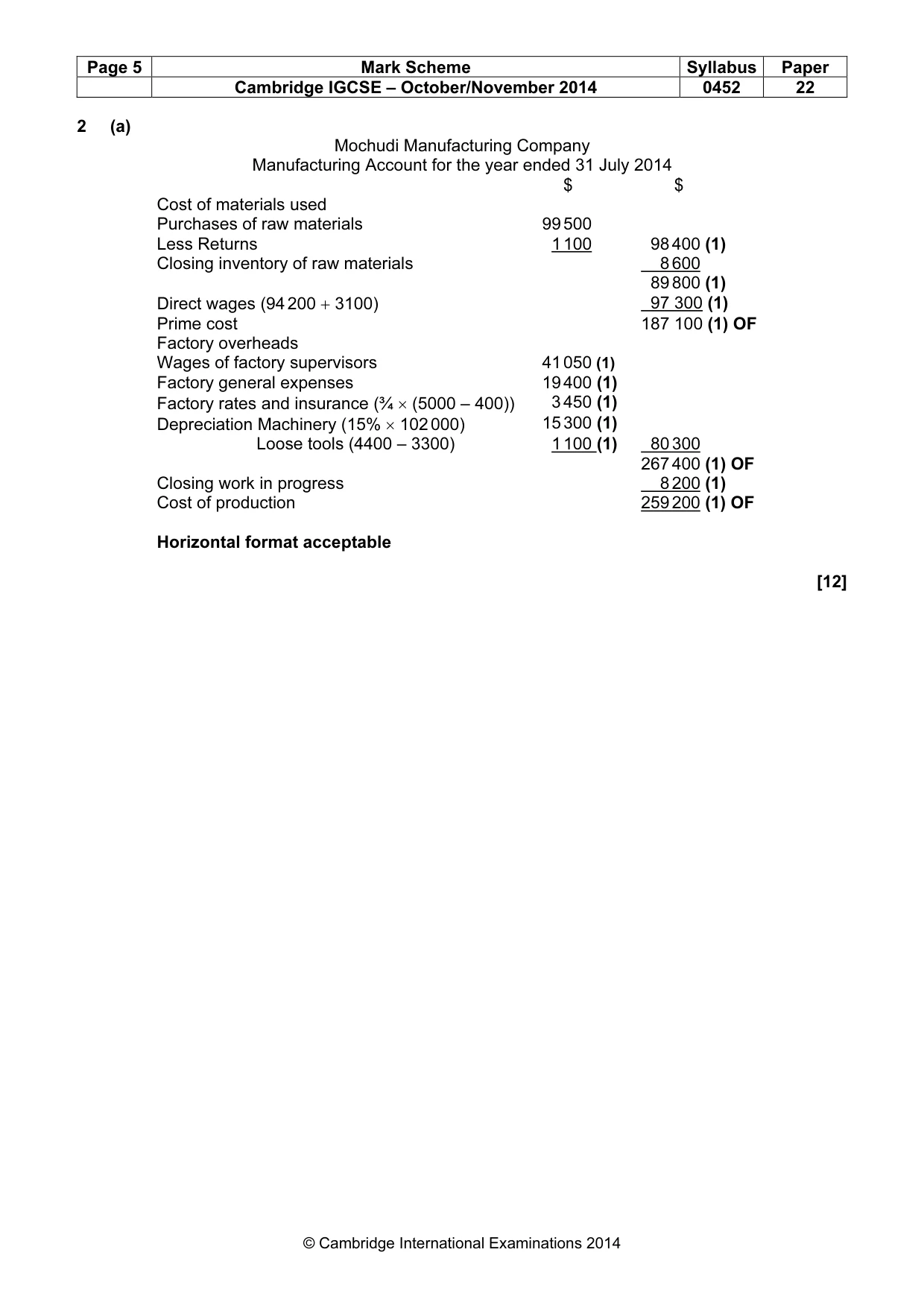Mark scheme, page 5 of 10