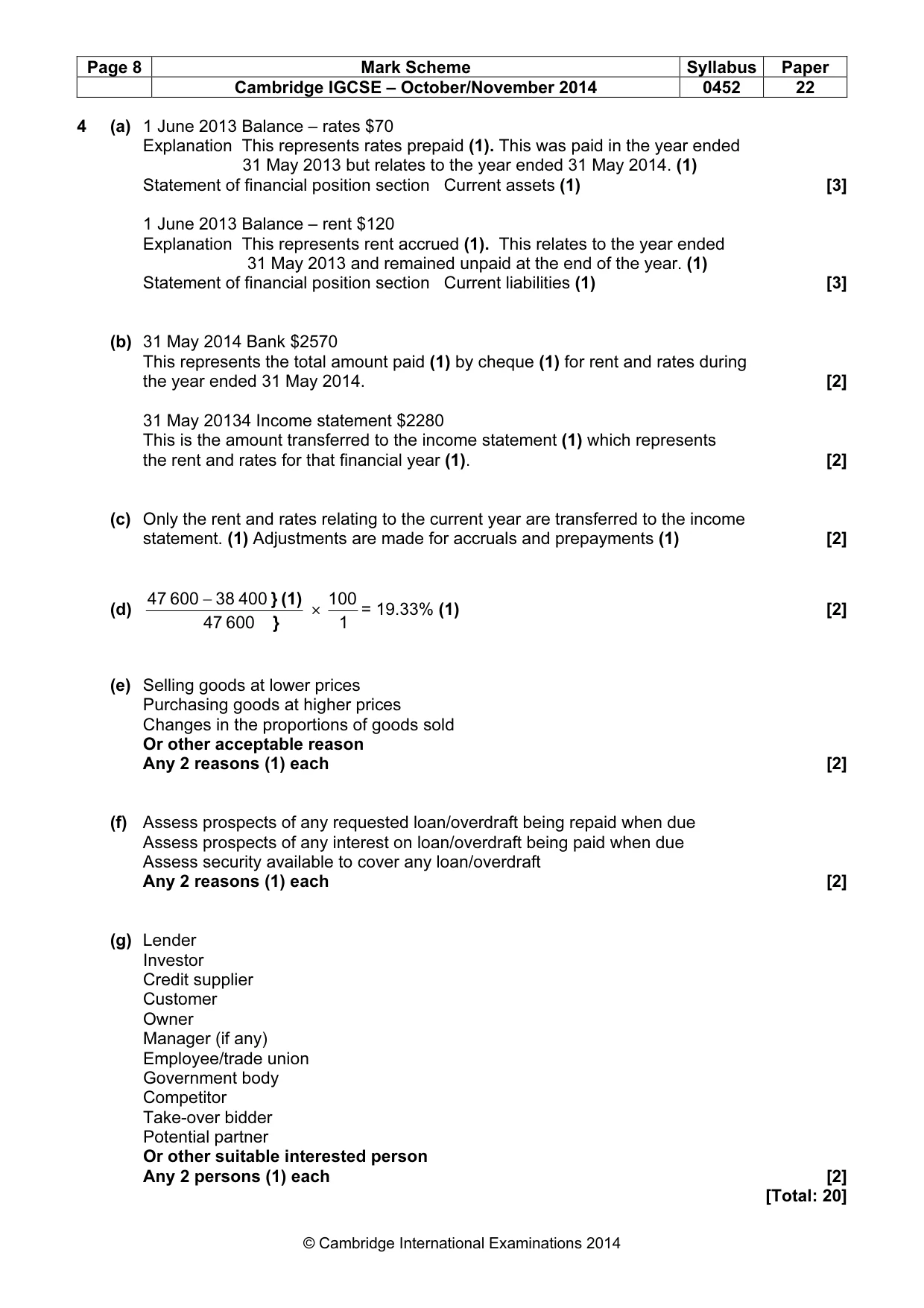 Mark scheme, page 8 of 10