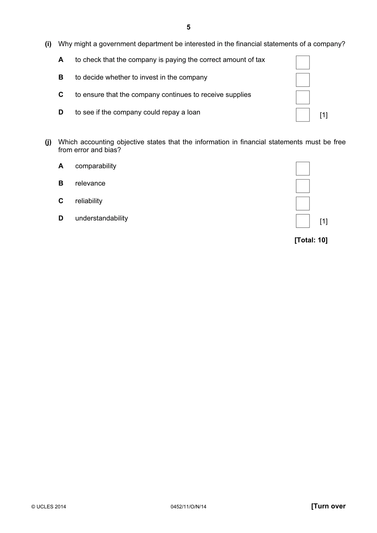 Cambridge IGCSE Accounting 0452 2014 Oct/Nov Paper 1 · Variant 1 question paper, page 5 of 24
