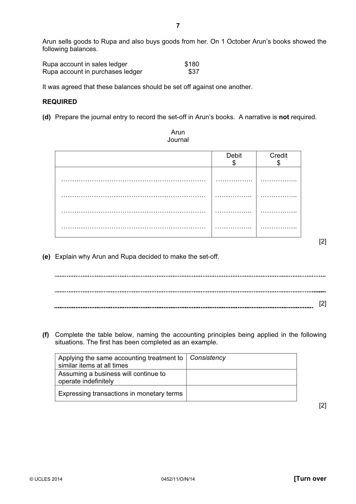Cambridge IGCSE Accounting 0452 2014 Oct/Nov Paper 1 · Variant 1 question paper, page 7 of 24