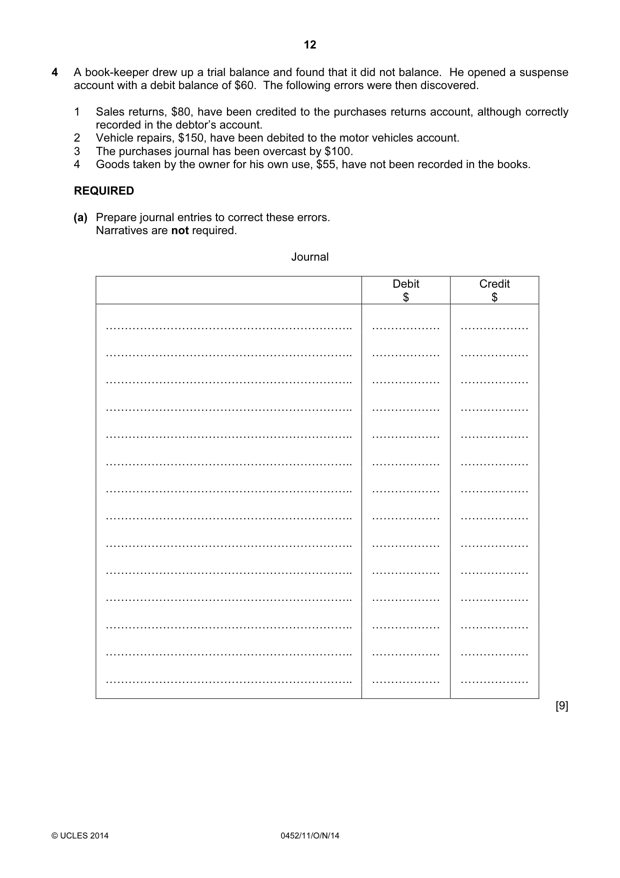 Cambridge IGCSE Accounting 0452 2014 Oct/Nov Paper 1 · Variant 1 question paper, page 12 of 24