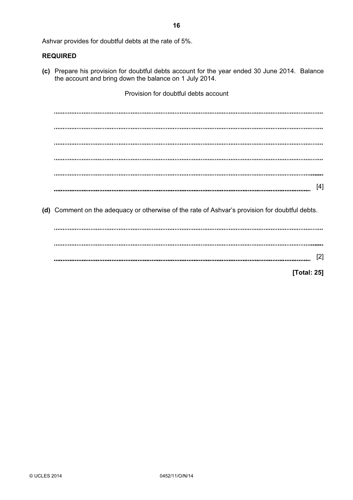 Cambridge IGCSE Accounting 0452 2014 Oct/Nov Paper 1 · Variant 1 question paper, page 16 of 24