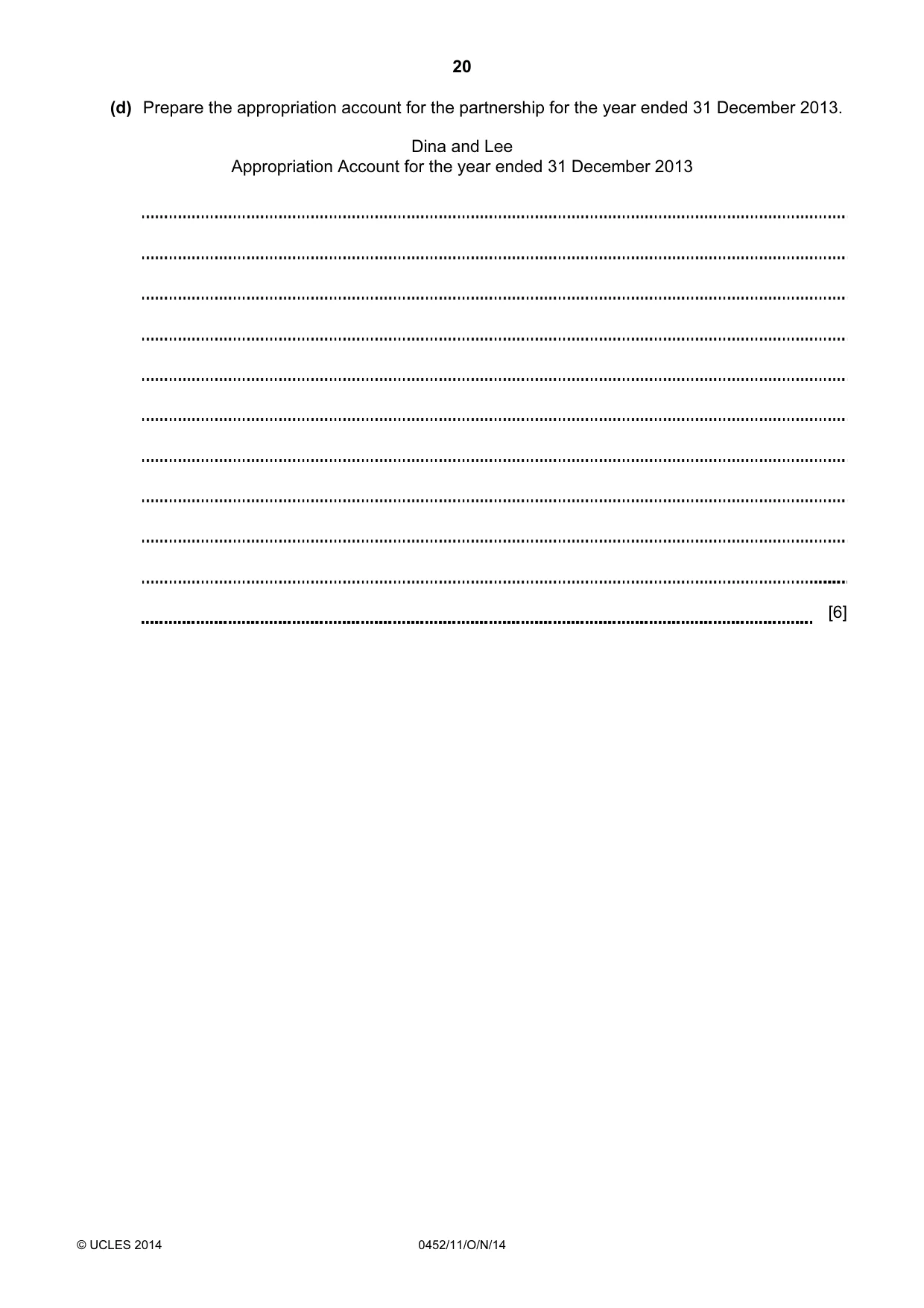 Cambridge IGCSE Accounting 0452 2014 Oct/Nov Paper 1 · Variant 1 question paper, page 20 of 24