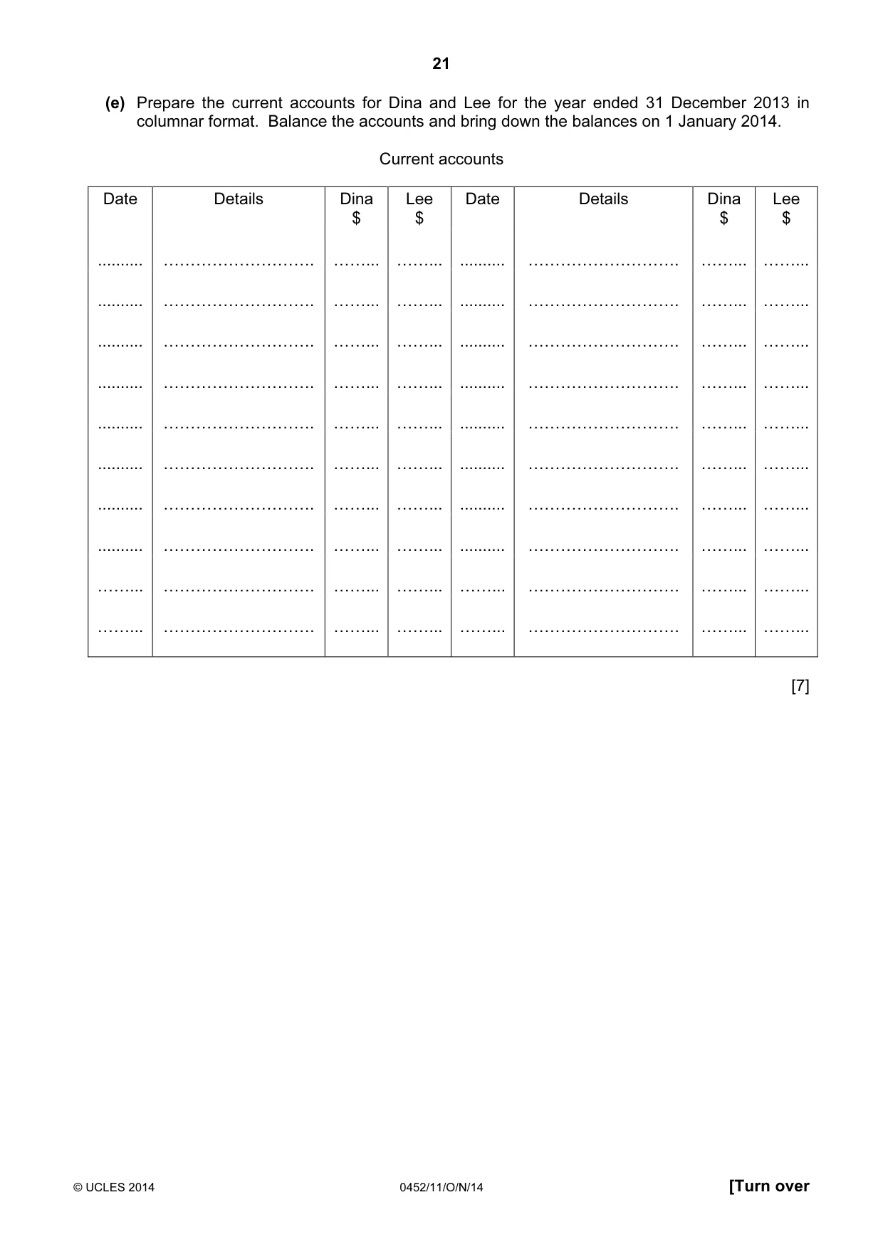 Cambridge IGCSE Accounting 0452 2014 Oct/Nov Paper 1 · Variant 1 question paper, page 21 of 24