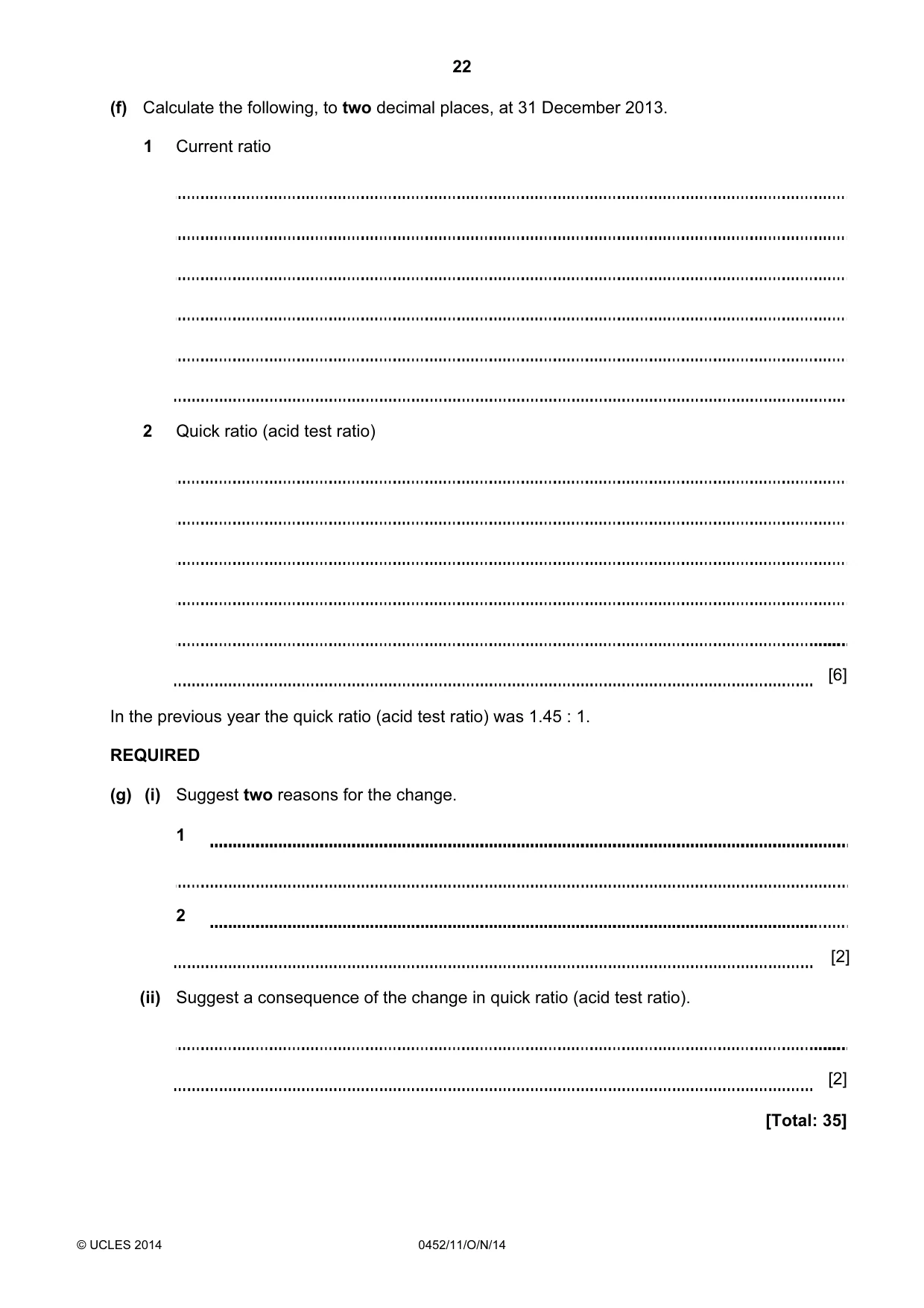 Cambridge IGCSE Accounting 0452 2014 Oct/Nov Paper 1 · Variant 1 question paper, page 22 of 24
