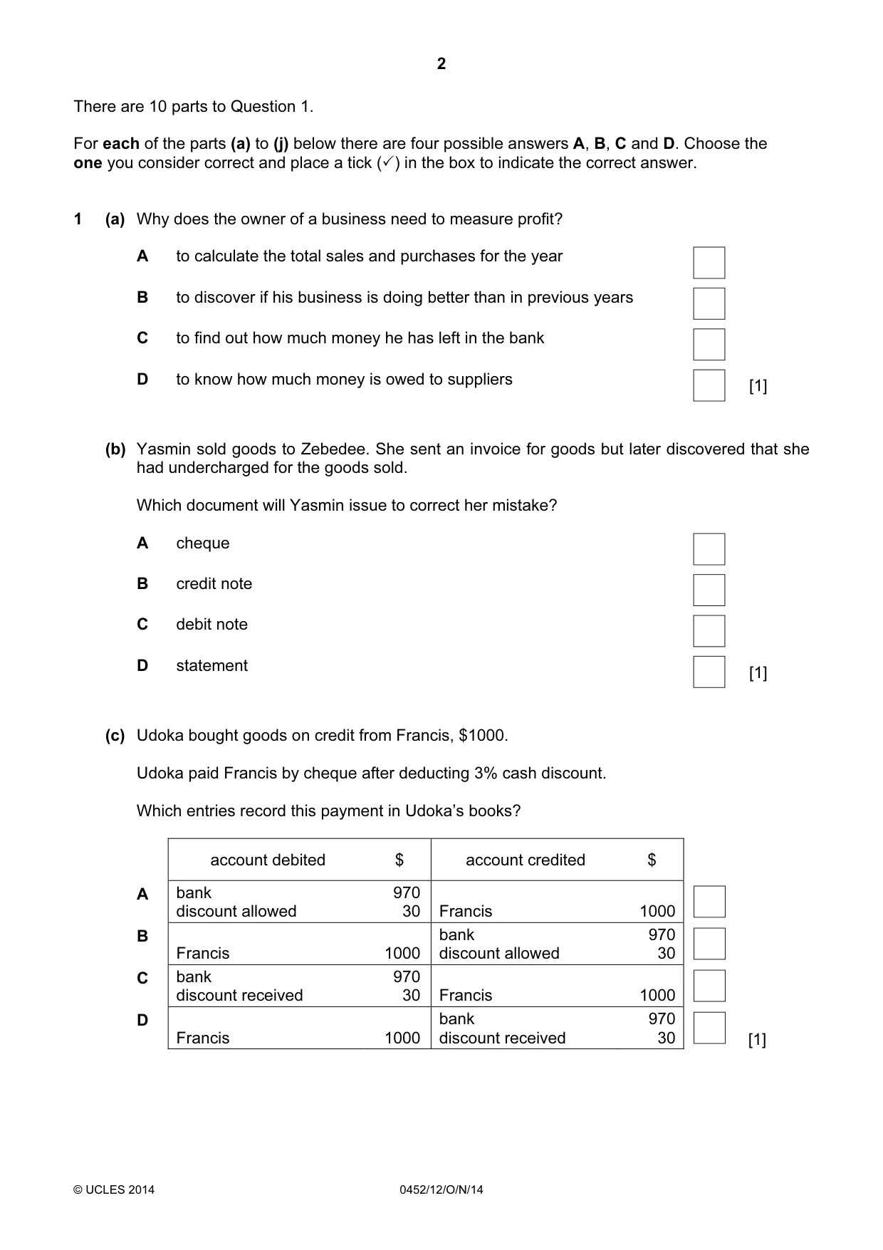 Cambridge IGCSE Accounting 0452 2014 Oct/Nov Paper 1 · Variant 2 question paper, page 2 of 25