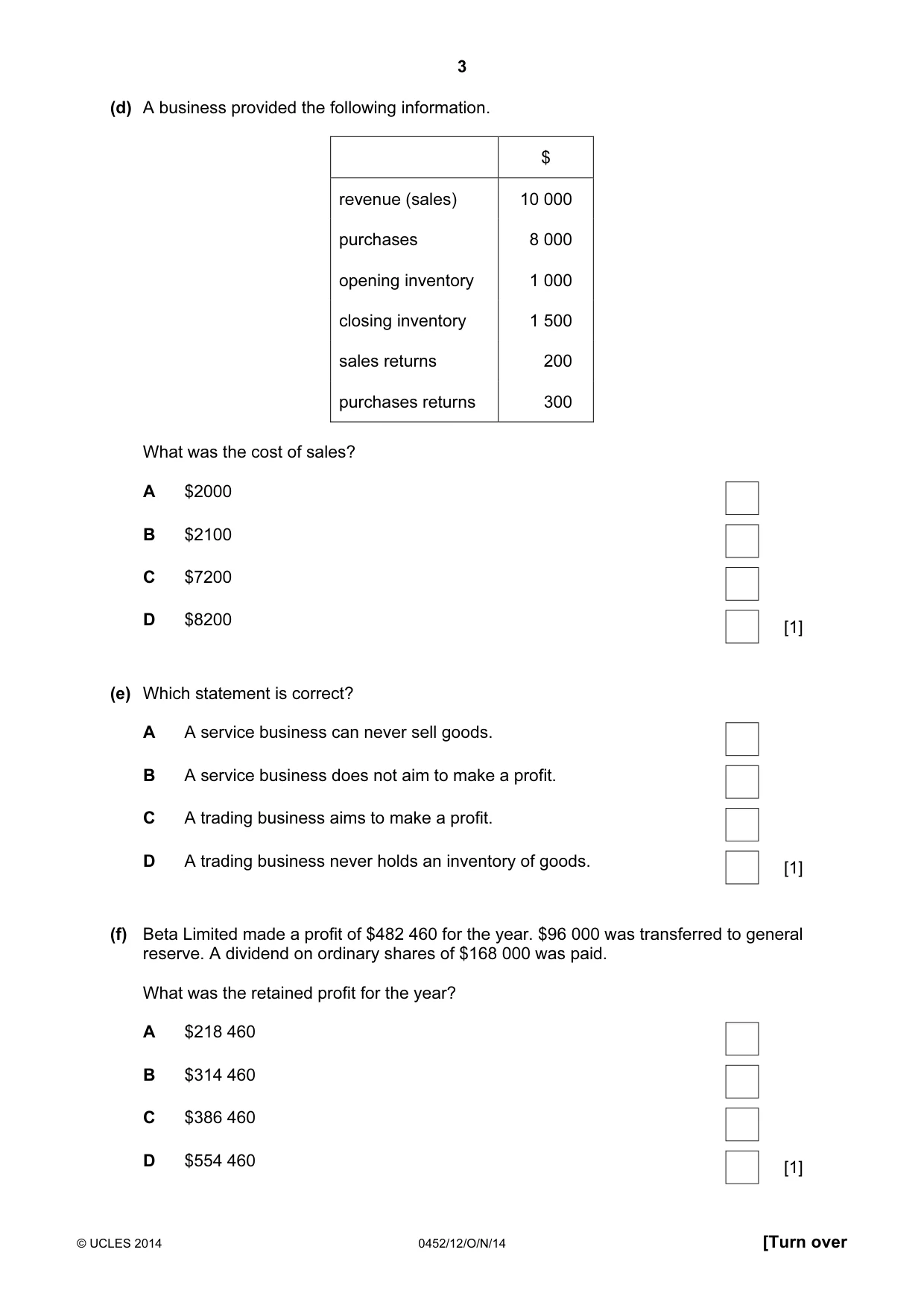 Cambridge IGCSE Accounting 0452 2014 Oct/Nov Paper 1 · Variant 2 question paper, page 3 of 25