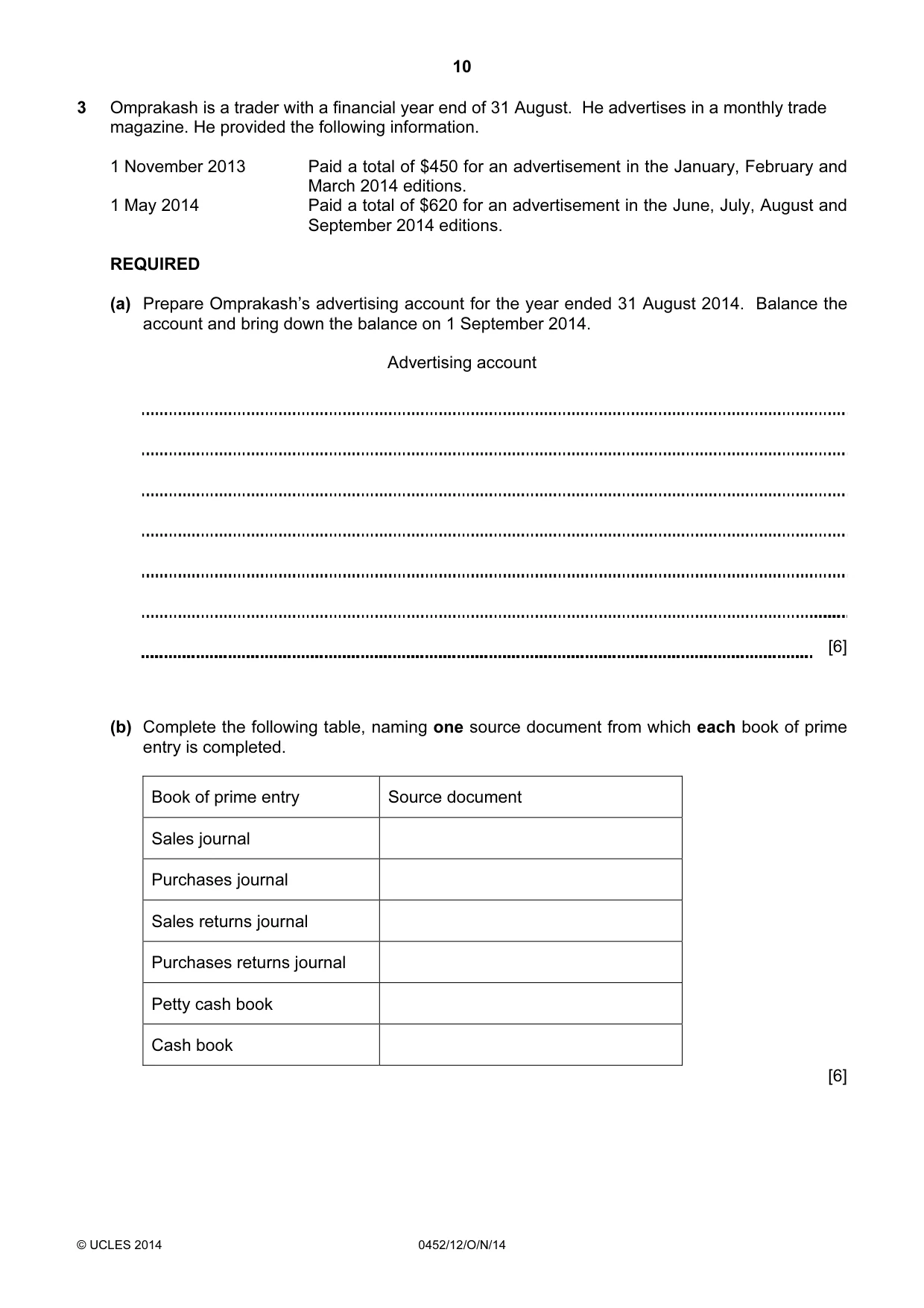 Cambridge IGCSE Accounting 0452 2014 Oct/Nov Paper 1 · Variant 2 question paper, page 10 of 25
