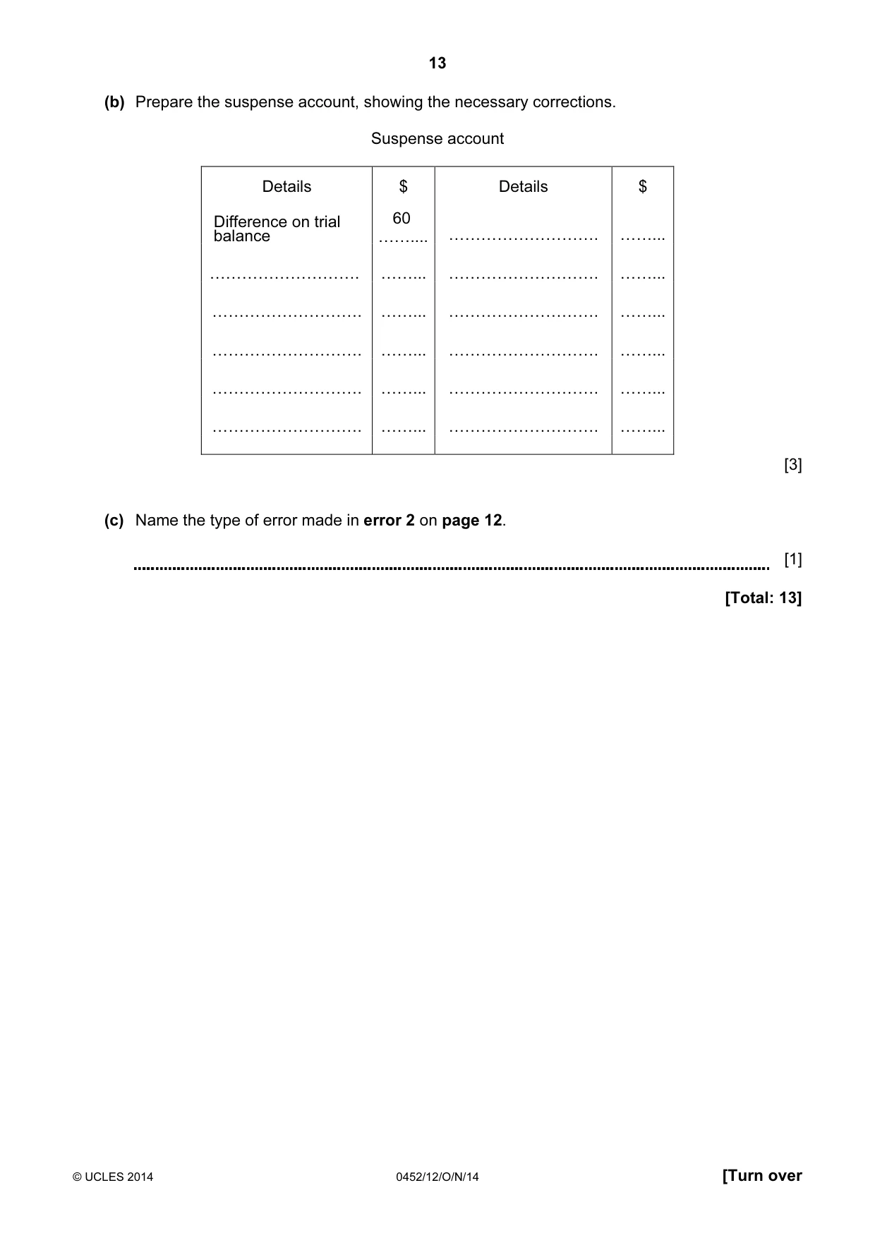Cambridge IGCSE Accounting 0452 2014 Oct/Nov Paper 1 · Variant 2 question paper, page 13 of 25