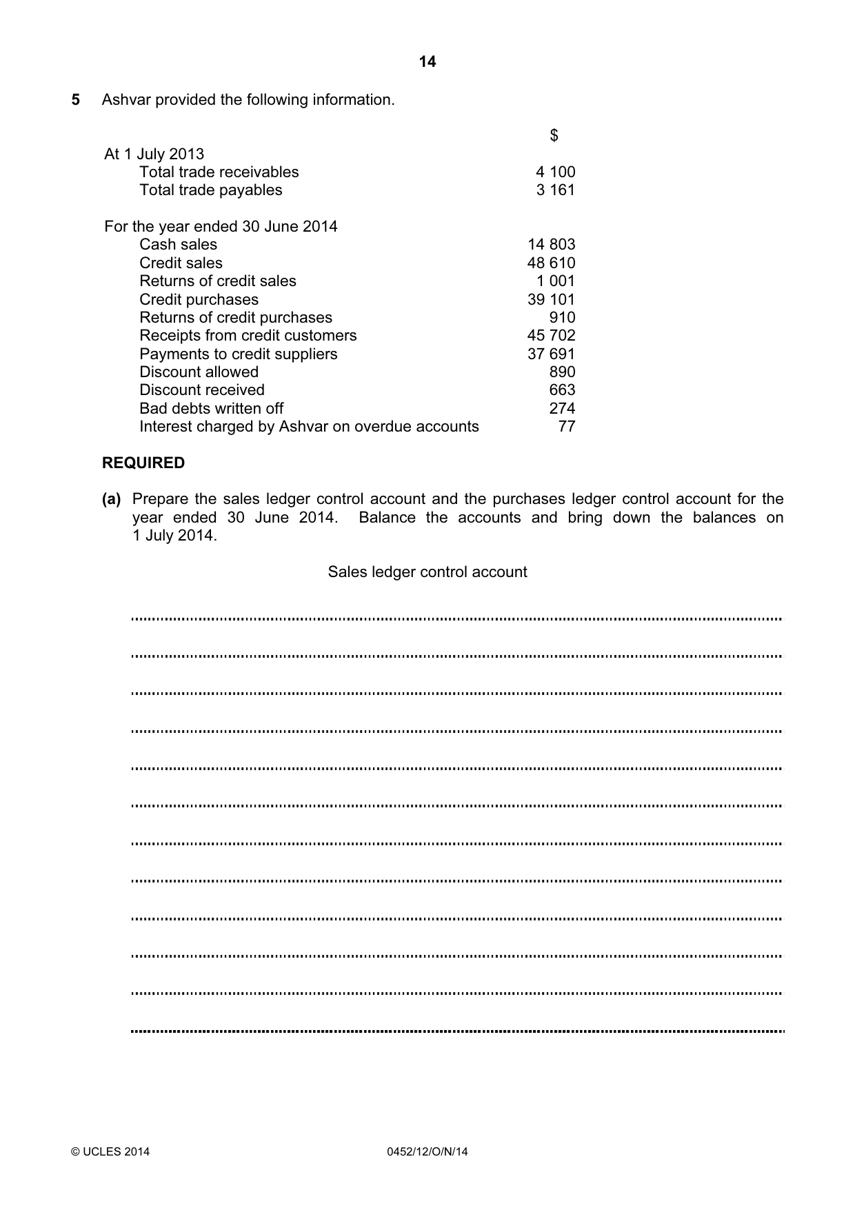 Cambridge IGCSE Accounting 0452 2014 Oct/Nov Paper 1 · Variant 2 question paper, page 14 of 25