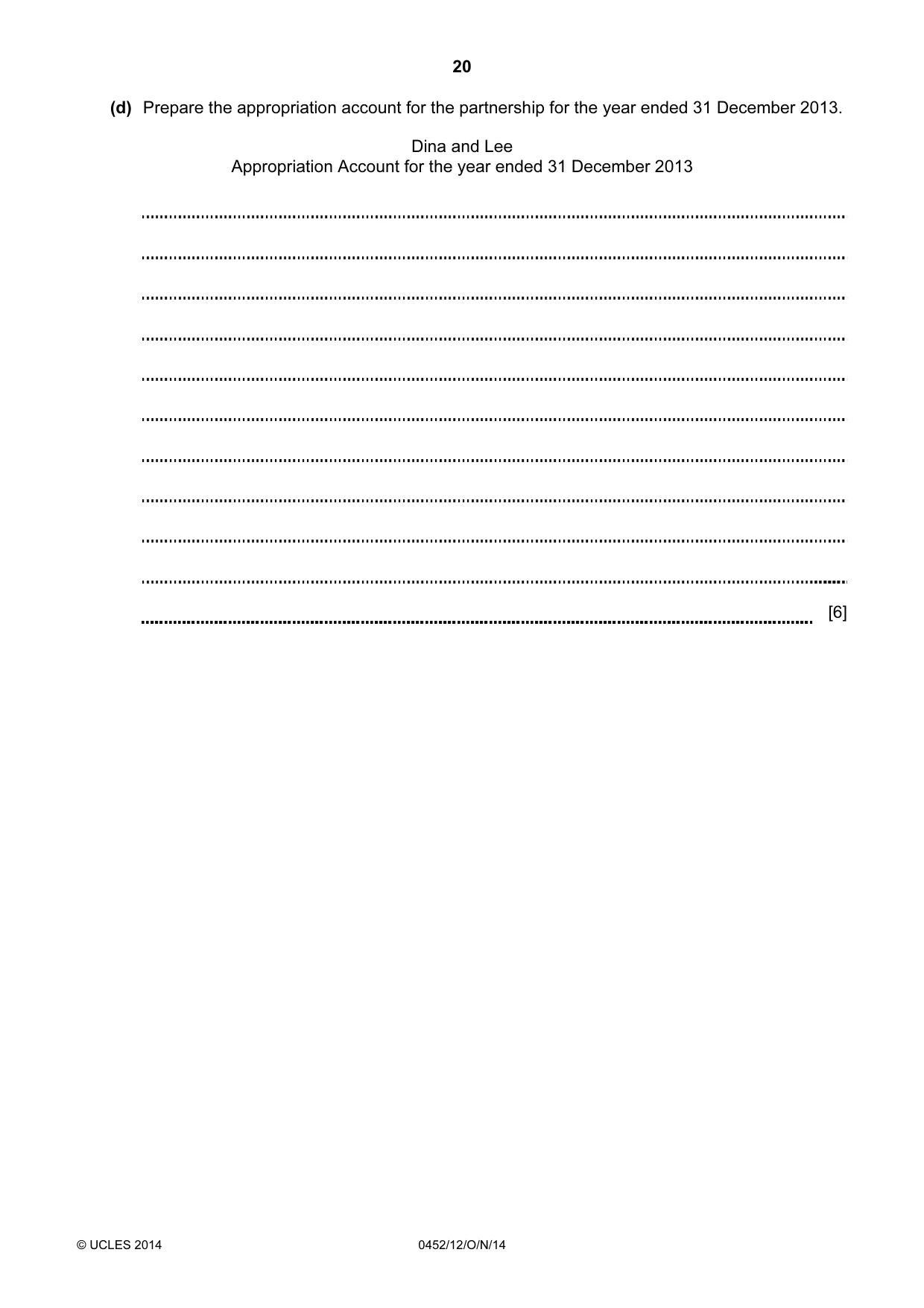 Cambridge IGCSE Accounting 0452 2014 Oct/Nov Paper 1 · Variant 2 question paper, page 20 of 25