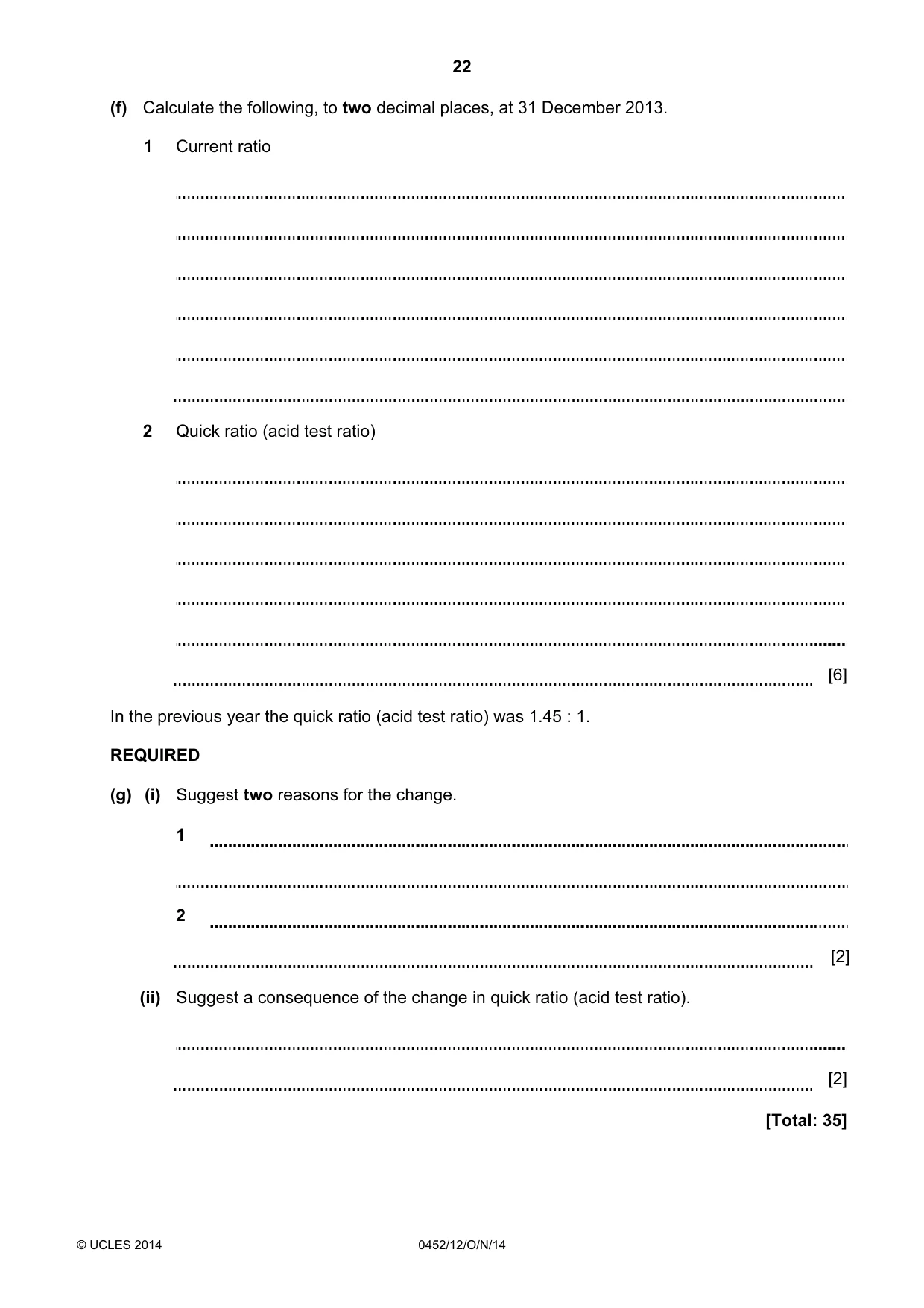 Cambridge IGCSE Accounting 0452 2014 Oct/Nov Paper 1 · Variant 2 question paper, page 22 of 25
