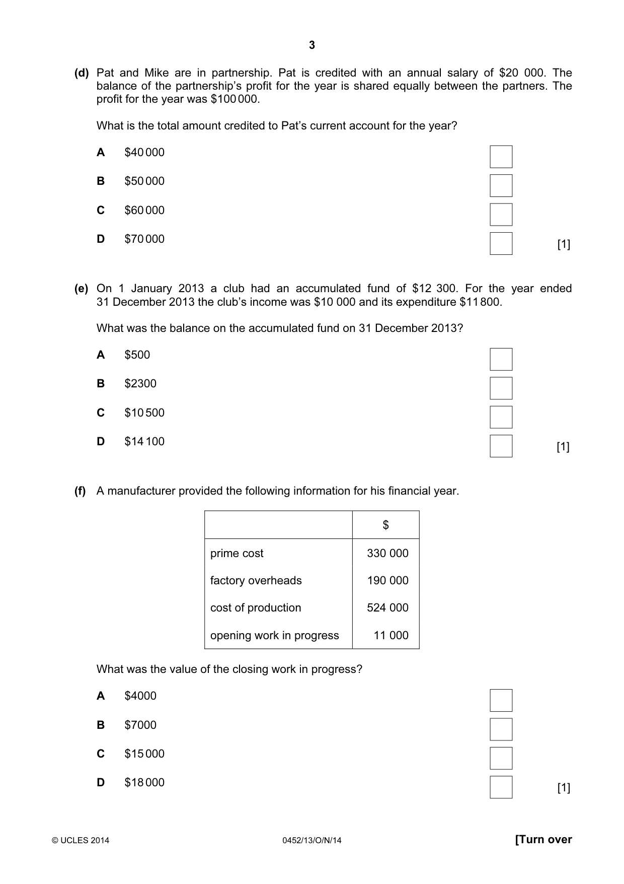 Cambridge IGCSE Accounting 0452 2014 Oct/Nov Paper 1 · Variant 3 question paper, page 3 of 20