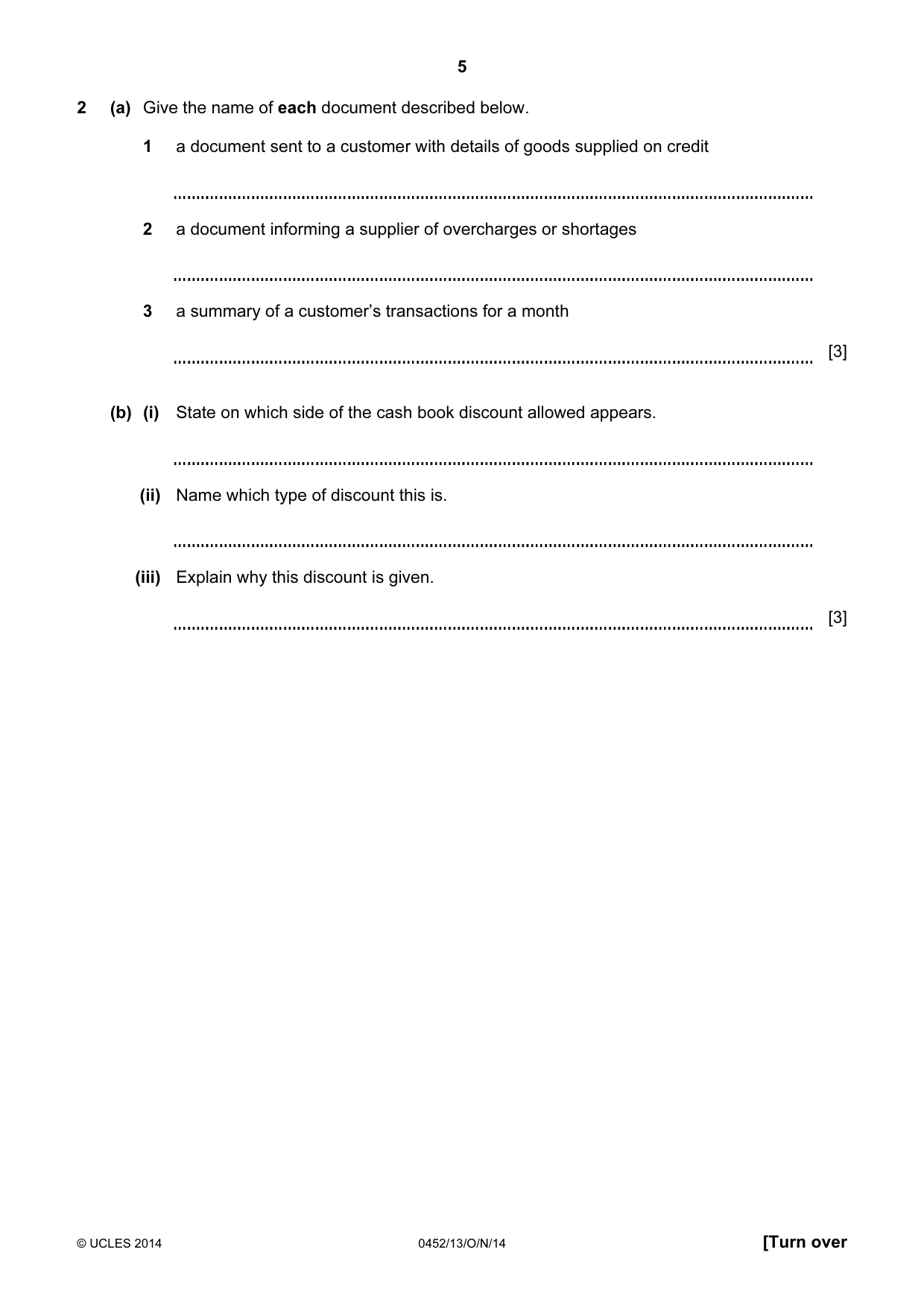Cambridge IGCSE Accounting 0452 2014 Oct/Nov Paper 1 · Variant 3 question paper, page 5 of 20