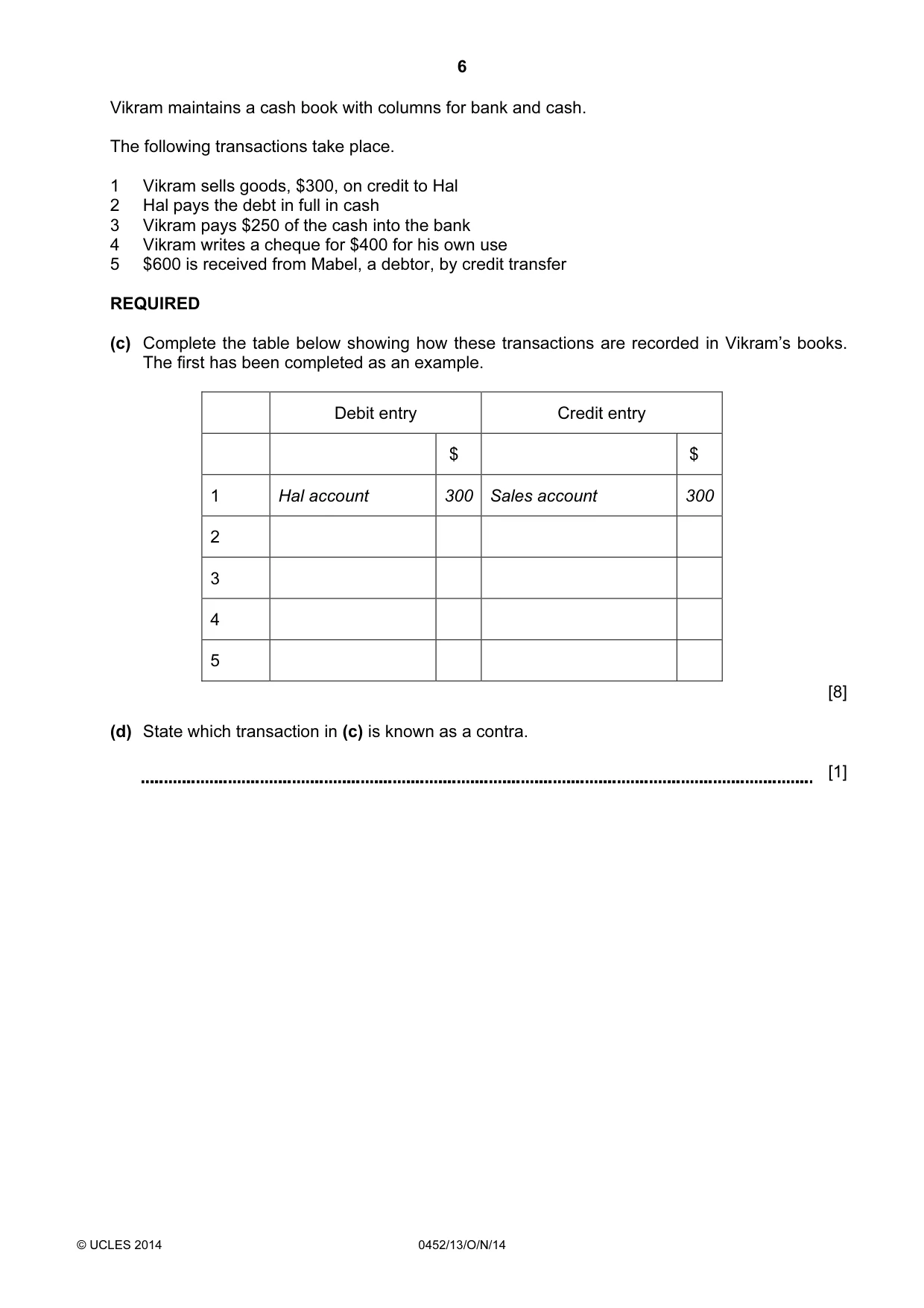 Cambridge IGCSE Accounting 0452 2014 Oct/Nov Paper 1 · Variant 3 question paper, page 6 of 20