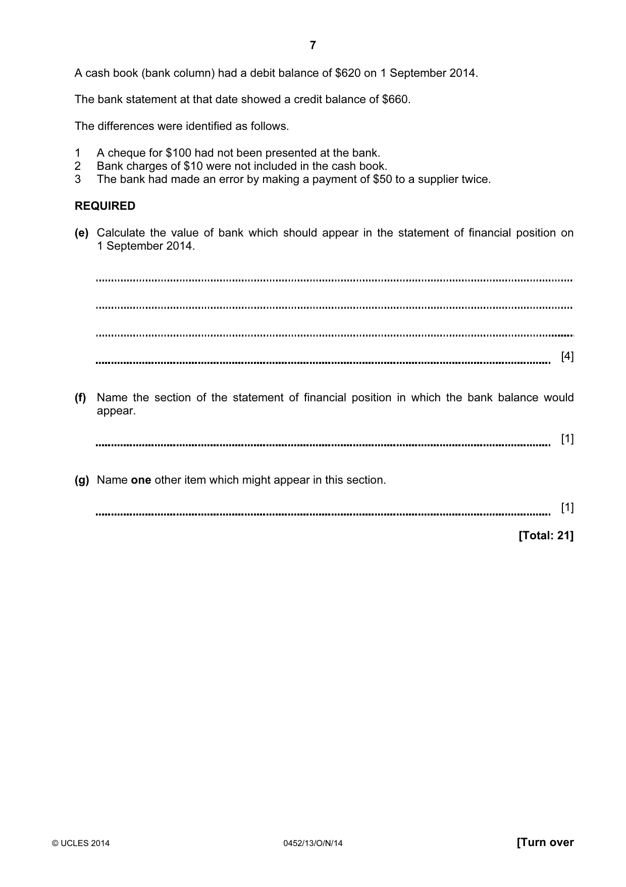 Cambridge IGCSE Accounting 0452 2014 Oct/Nov Paper 1 · Variant 3 question paper, page 7 of 20