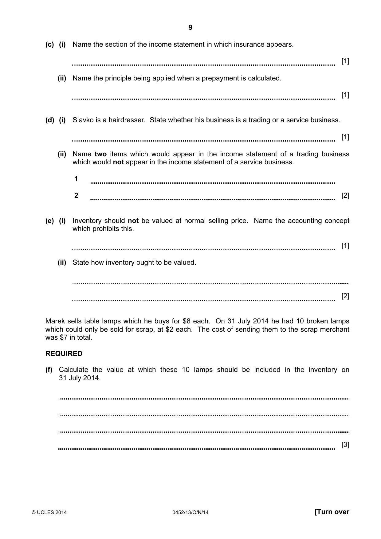 Cambridge IGCSE Accounting 0452 2014 Oct/Nov Paper 1 · Variant 3 question paper, page 9 of 20