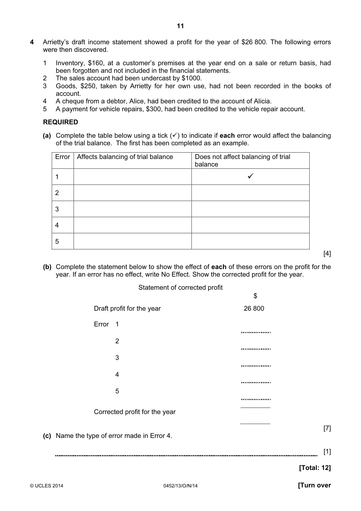 Cambridge IGCSE Accounting 0452 2014 Oct/Nov Paper 1 · Variant 3 question paper, page 11 of 20