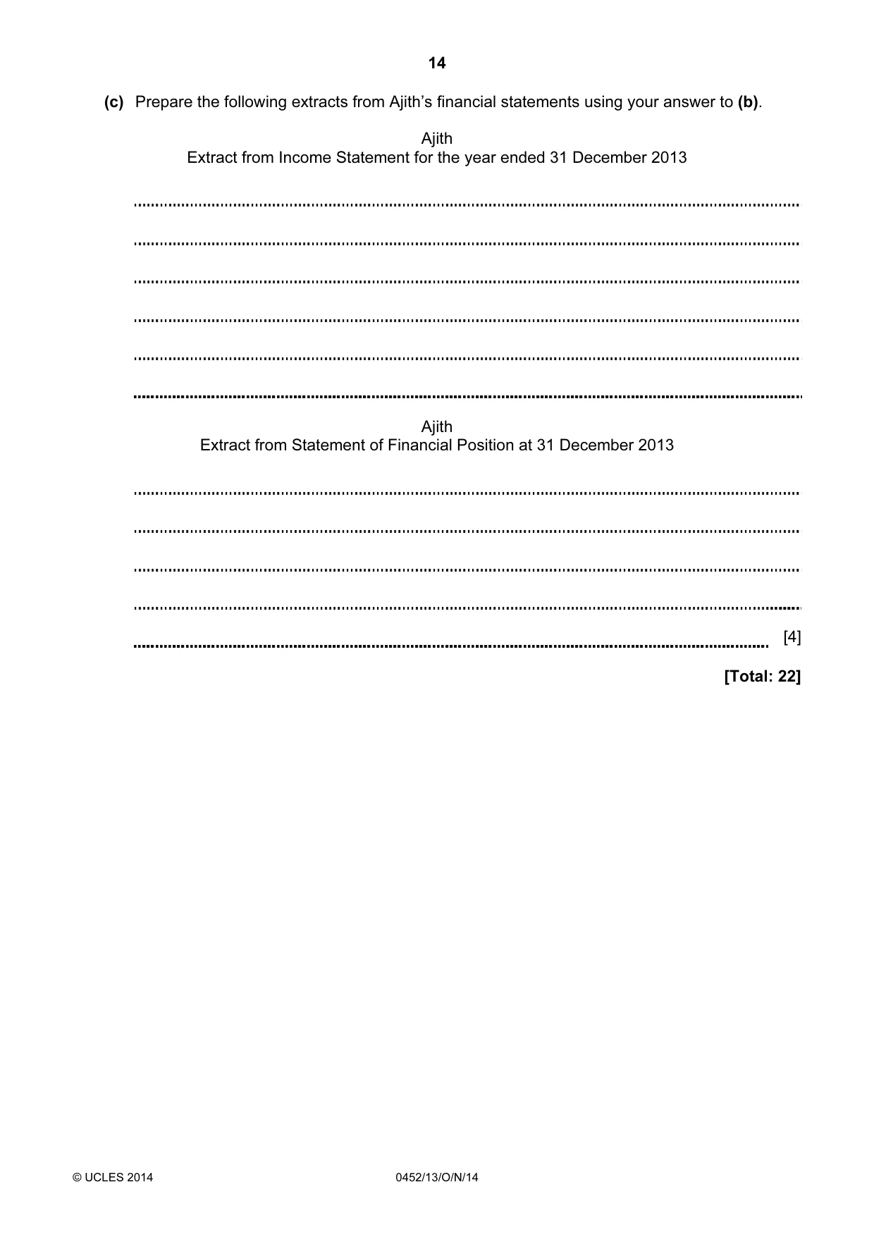 Cambridge IGCSE Accounting 0452 2014 Oct/Nov Paper 1 · Variant 3 question paper, page 14 of 20