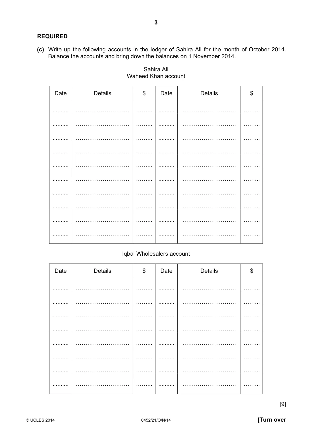 Cambridge IGCSE Accounting 0452 2014 Oct/Nov Paper 2 · Variant 1 question paper, page 3 of 20