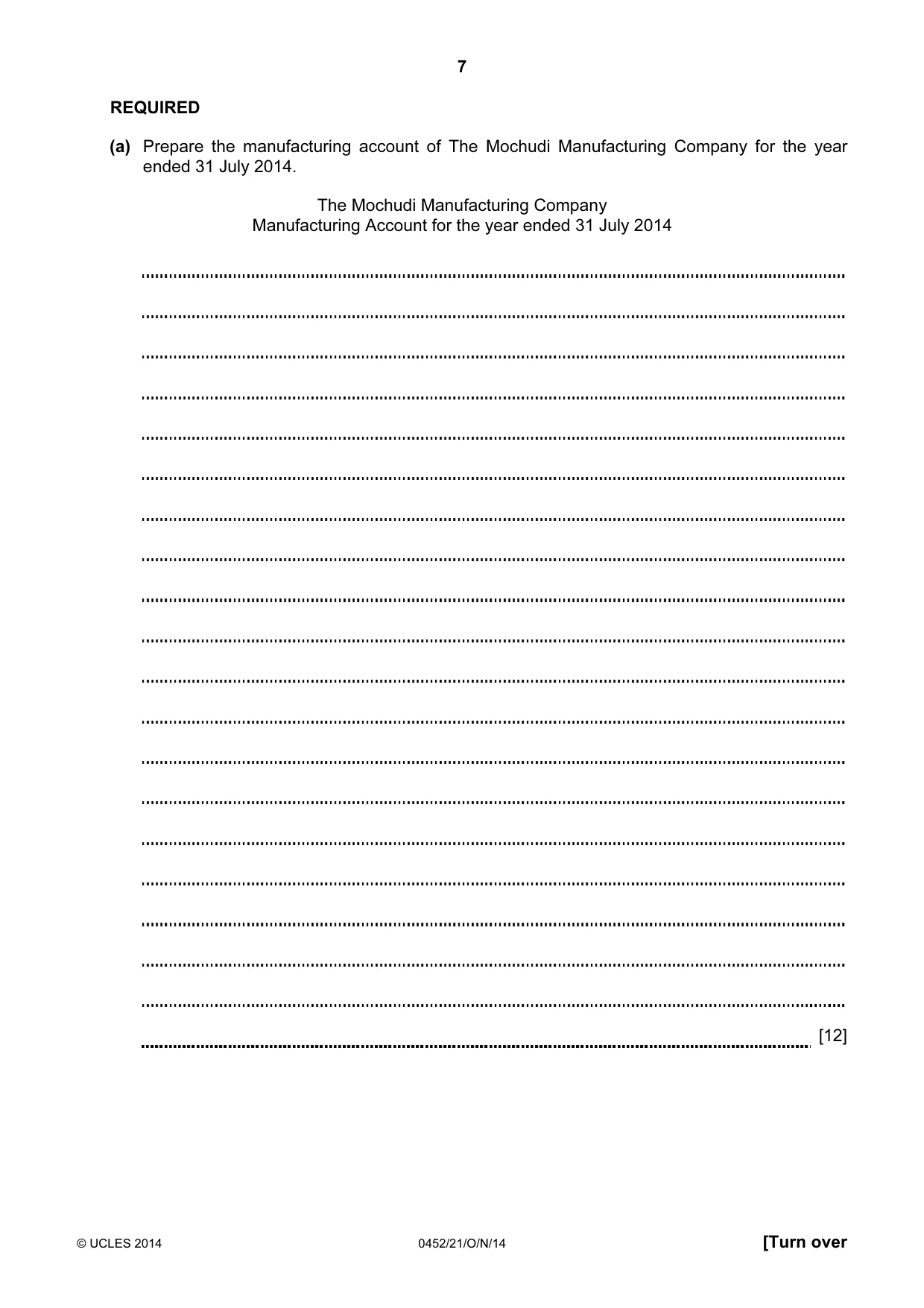 Cambridge IGCSE Accounting 0452 2014 Oct/Nov Paper 2 · Variant 1 question paper, page 7 of 20