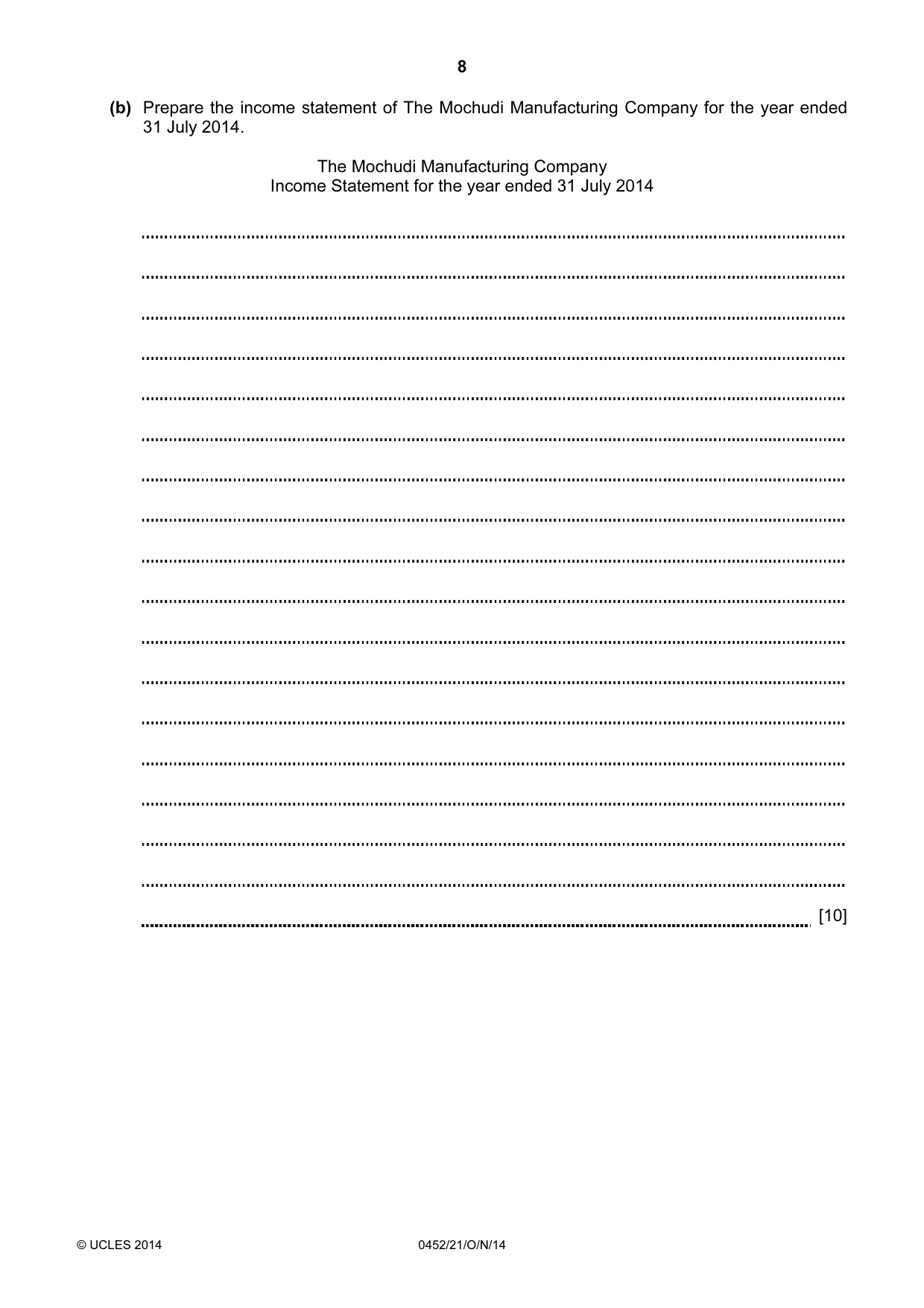 Cambridge IGCSE Accounting 0452 2014 Oct/Nov Paper 2 · Variant 1 question paper, page 8 of 20