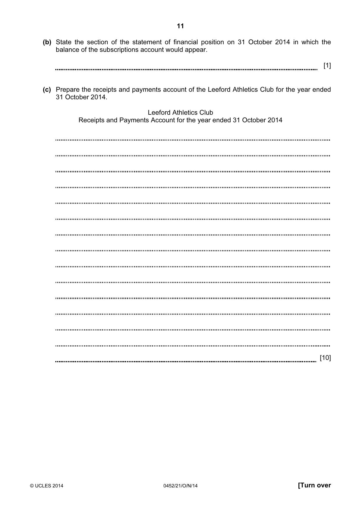 Cambridge IGCSE Accounting 0452 2014 Oct/Nov Paper 2 · Variant 1 question paper, page 11 of 20