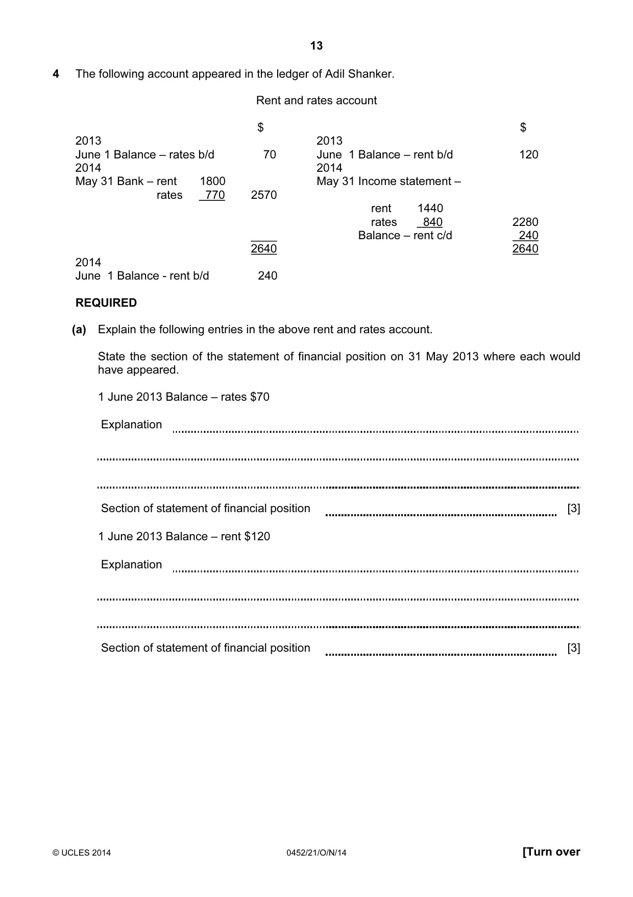 Cambridge IGCSE Accounting 0452 2014 Oct/Nov Paper 2 · Variant 1 question paper, page 13 of 20
