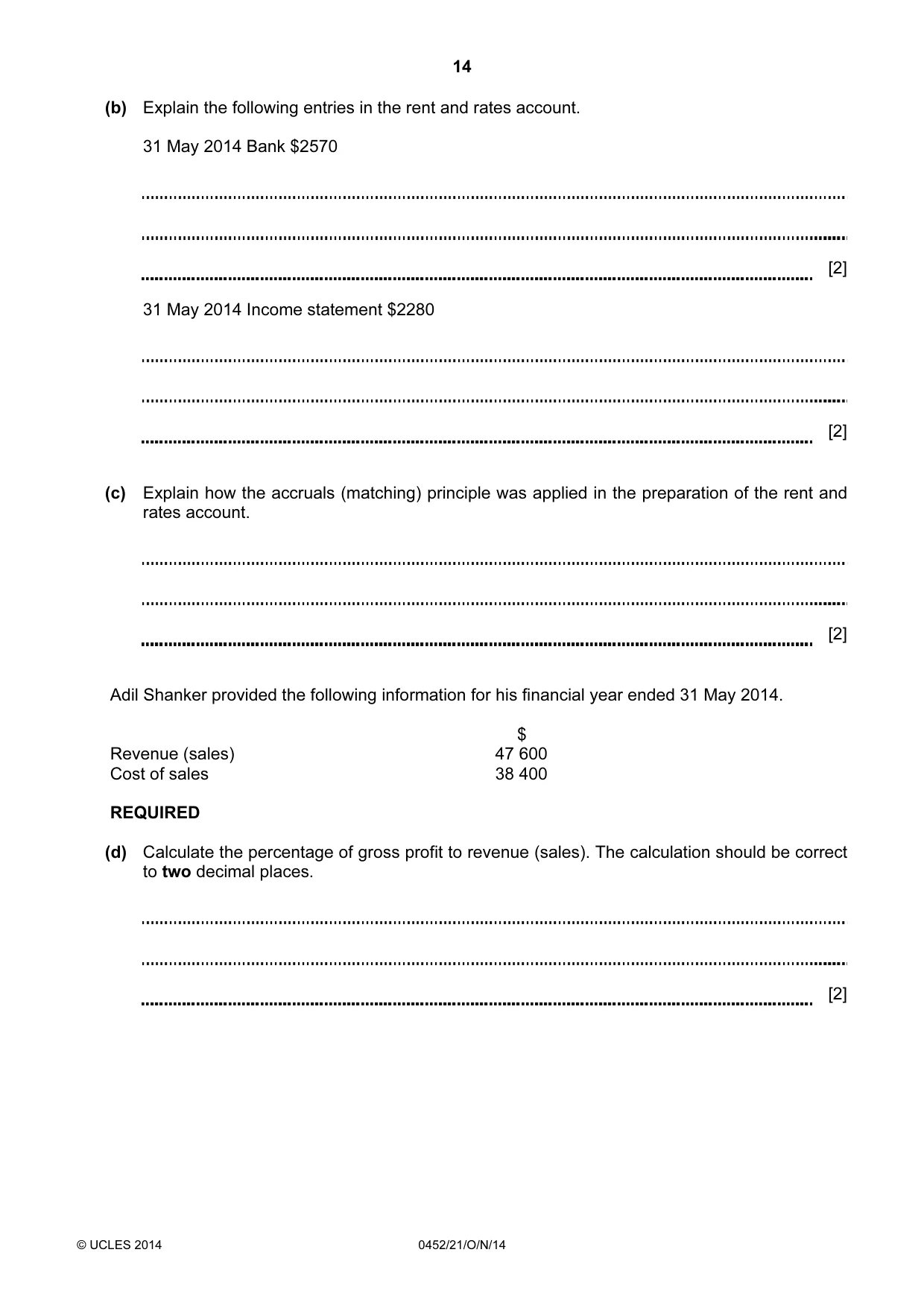 Cambridge IGCSE Accounting 0452 2014 Oct/Nov Paper 2 · Variant 1 question paper, page 14 of 20