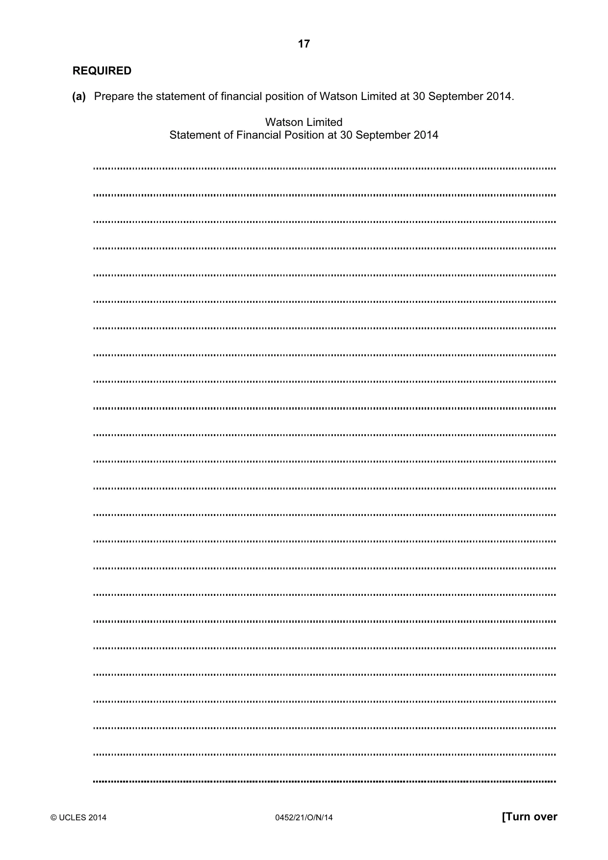 Cambridge IGCSE Accounting 0452 2014 Oct/Nov Paper 2 · Variant 1 question paper, page 17 of 20