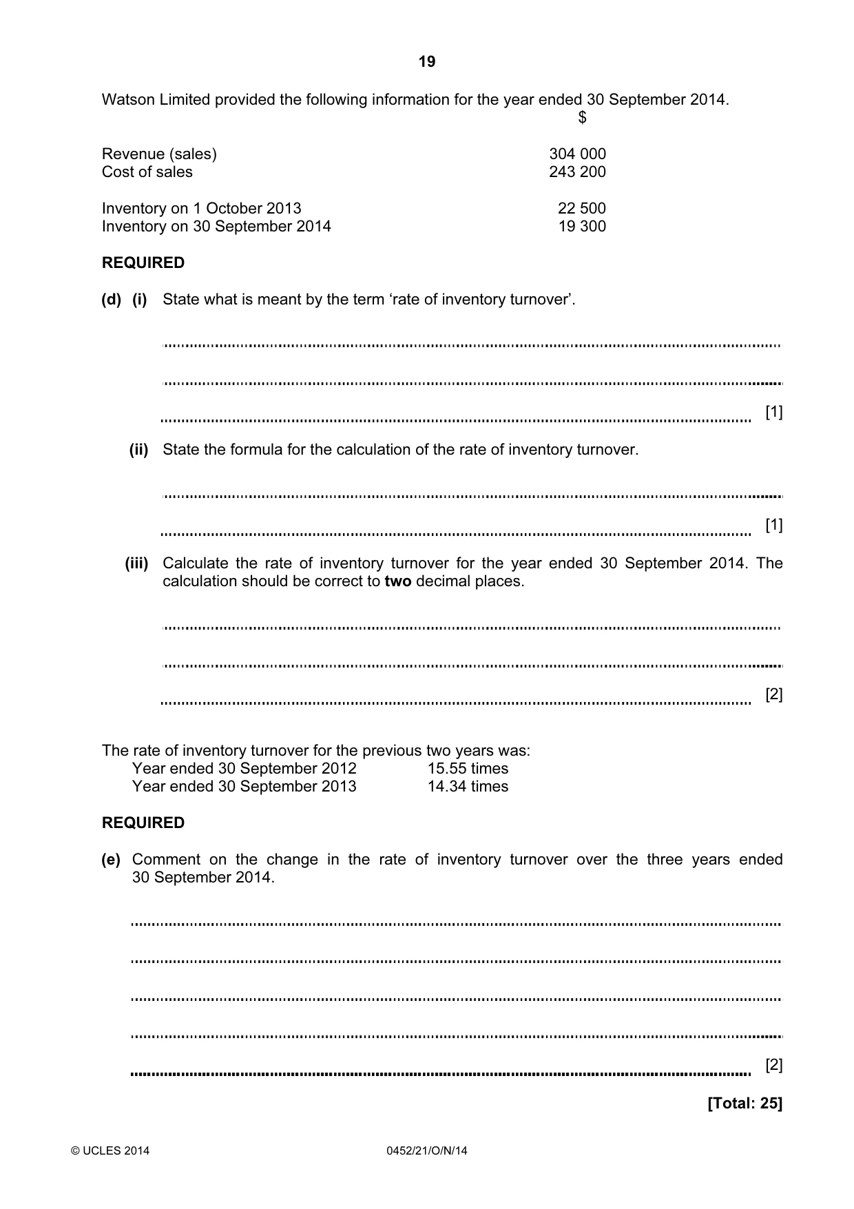 Cambridge IGCSE Accounting 0452 2014 Oct/Nov Paper 2 · Variant 1 question paper, page 19 of 20