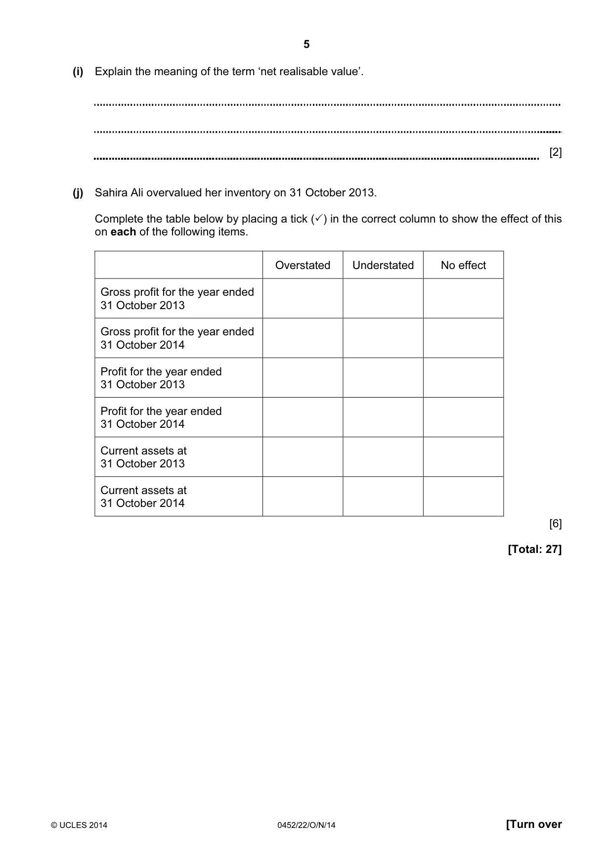 Cambridge IGCSE Accounting 0452 2014 Oct/Nov Paper 2 · Variant 2 question paper, page 5 of 20