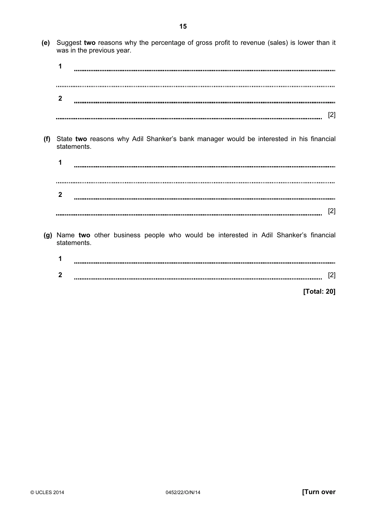Cambridge IGCSE Accounting 0452 2014 Oct/Nov Paper 2 · Variant 2 question paper, page 15 of 20