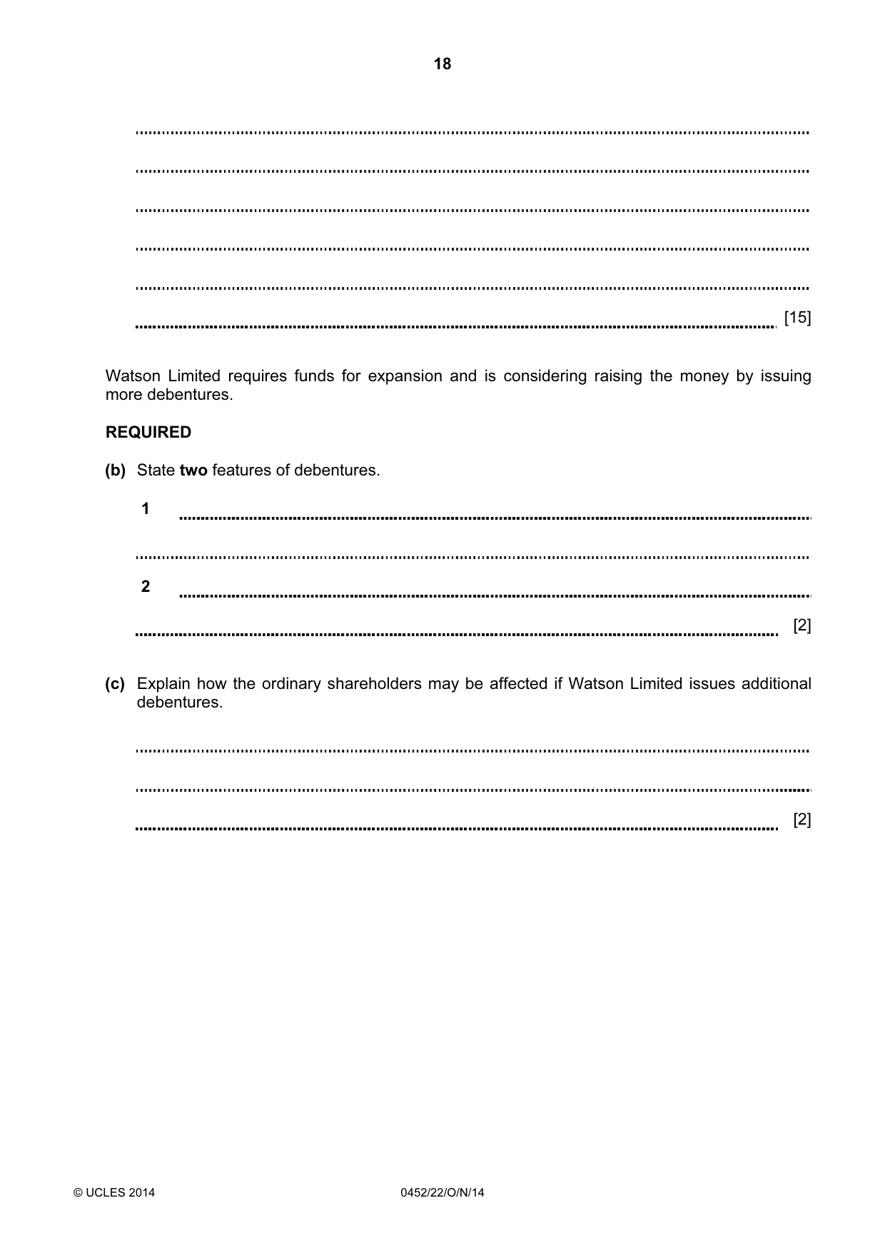 Cambridge IGCSE Accounting 0452 2014 Oct/Nov Paper 2 · Variant 2 question paper, page 18 of 20