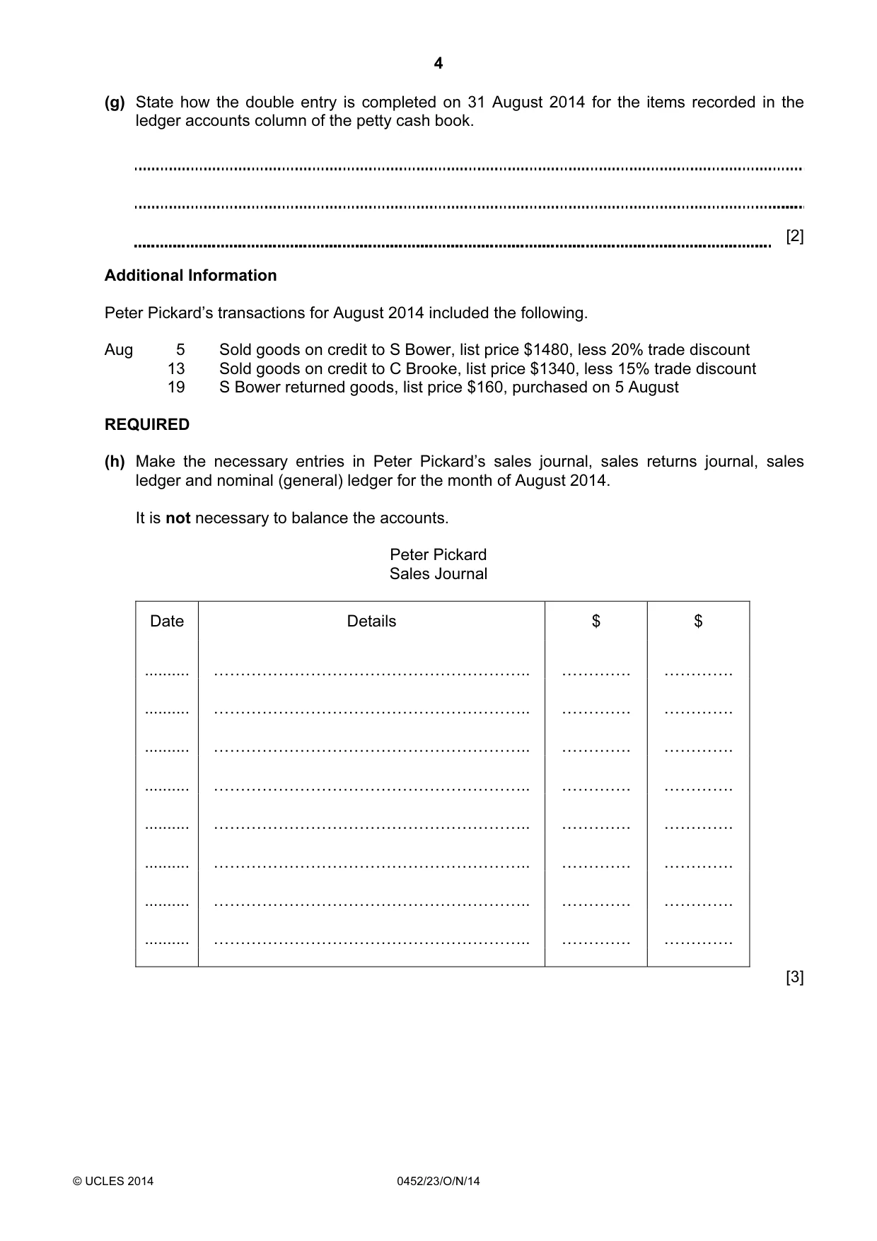 Cambridge IGCSE Accounting 0452 2014 Oct/Nov Paper 2 · Variant 3 question paper, page 4 of 20