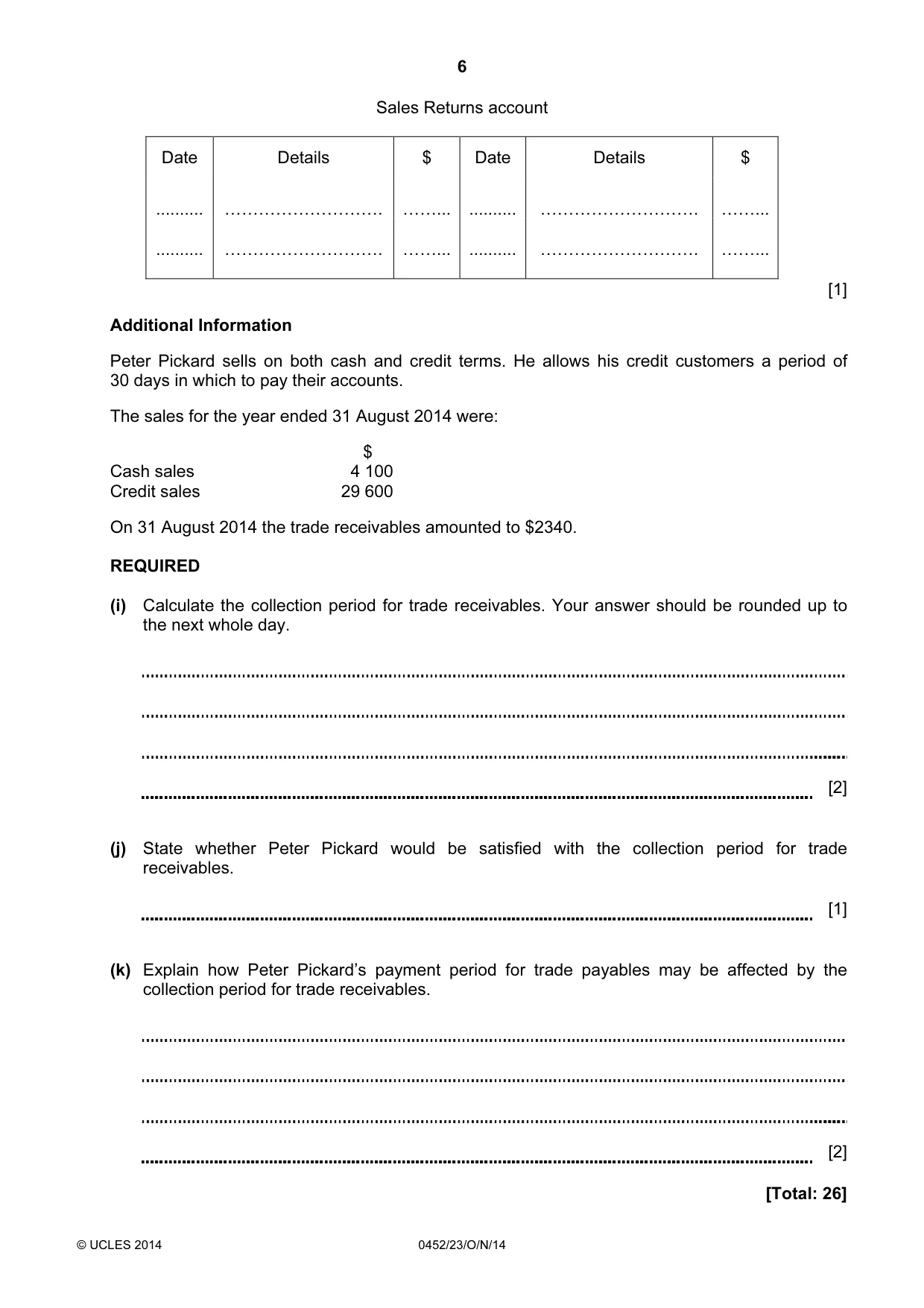 Cambridge IGCSE Accounting 0452 2014 Oct/Nov Paper 2 · Variant 3 question paper, page 6 of 20