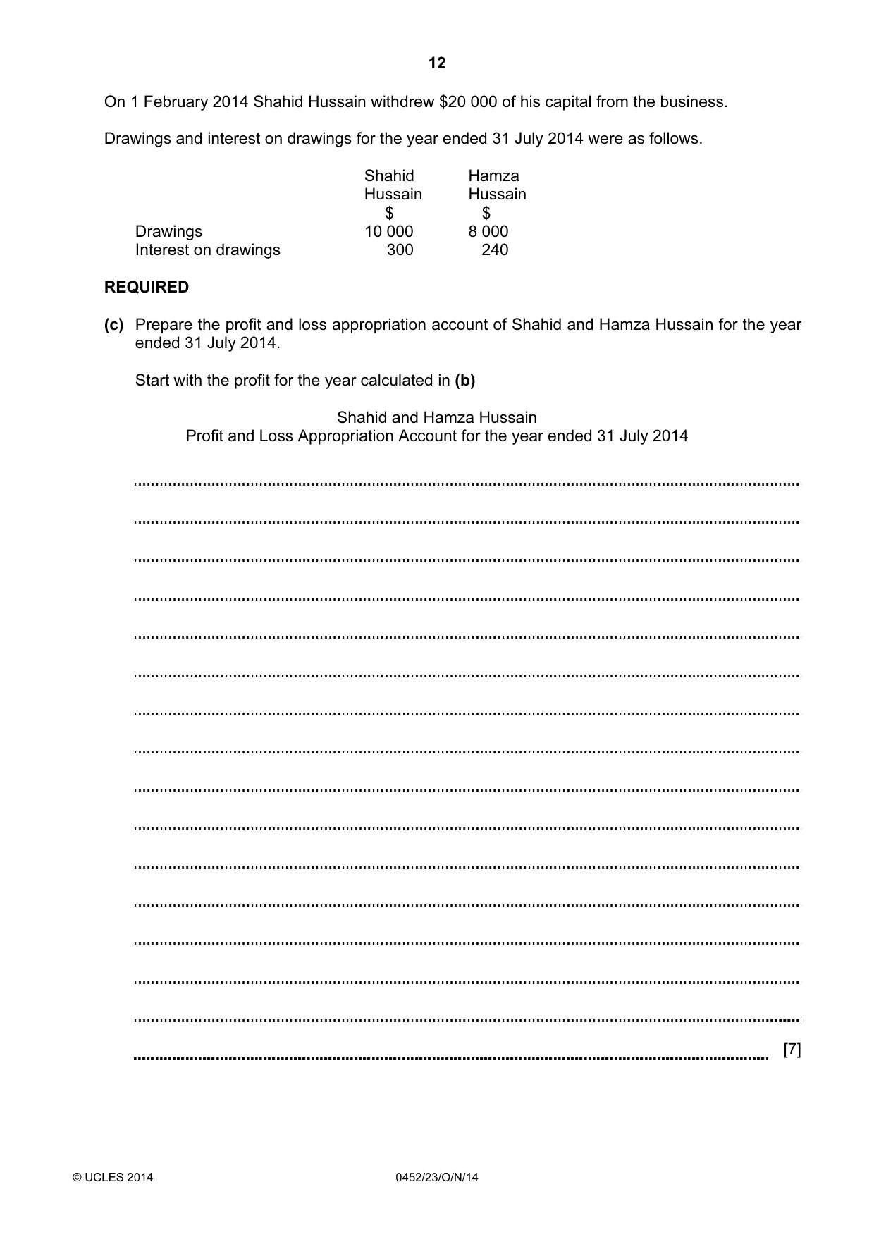 Cambridge IGCSE Accounting 0452 2014 Oct/Nov Paper 2 · Variant 3 question paper, page 12 of 20