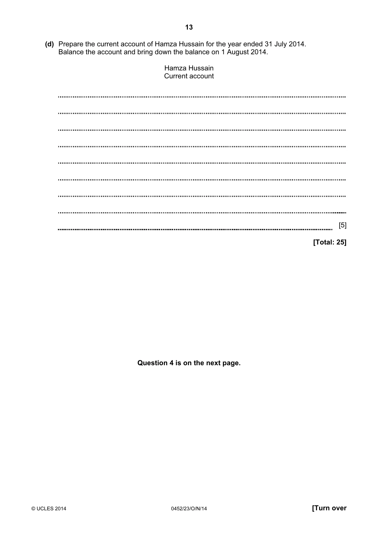 Cambridge IGCSE Accounting 0452 2014 Oct/Nov Paper 2 · Variant 3 question paper, page 13 of 20
